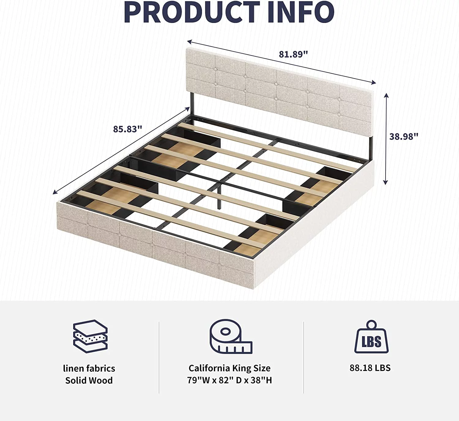California King Upholstered Bed Frame with 4 Storage Drawers Platform California King Size Bed Frame with Adjustable Headboard Wooden Slats Support No Mattress No Box Spring Needed (Beige