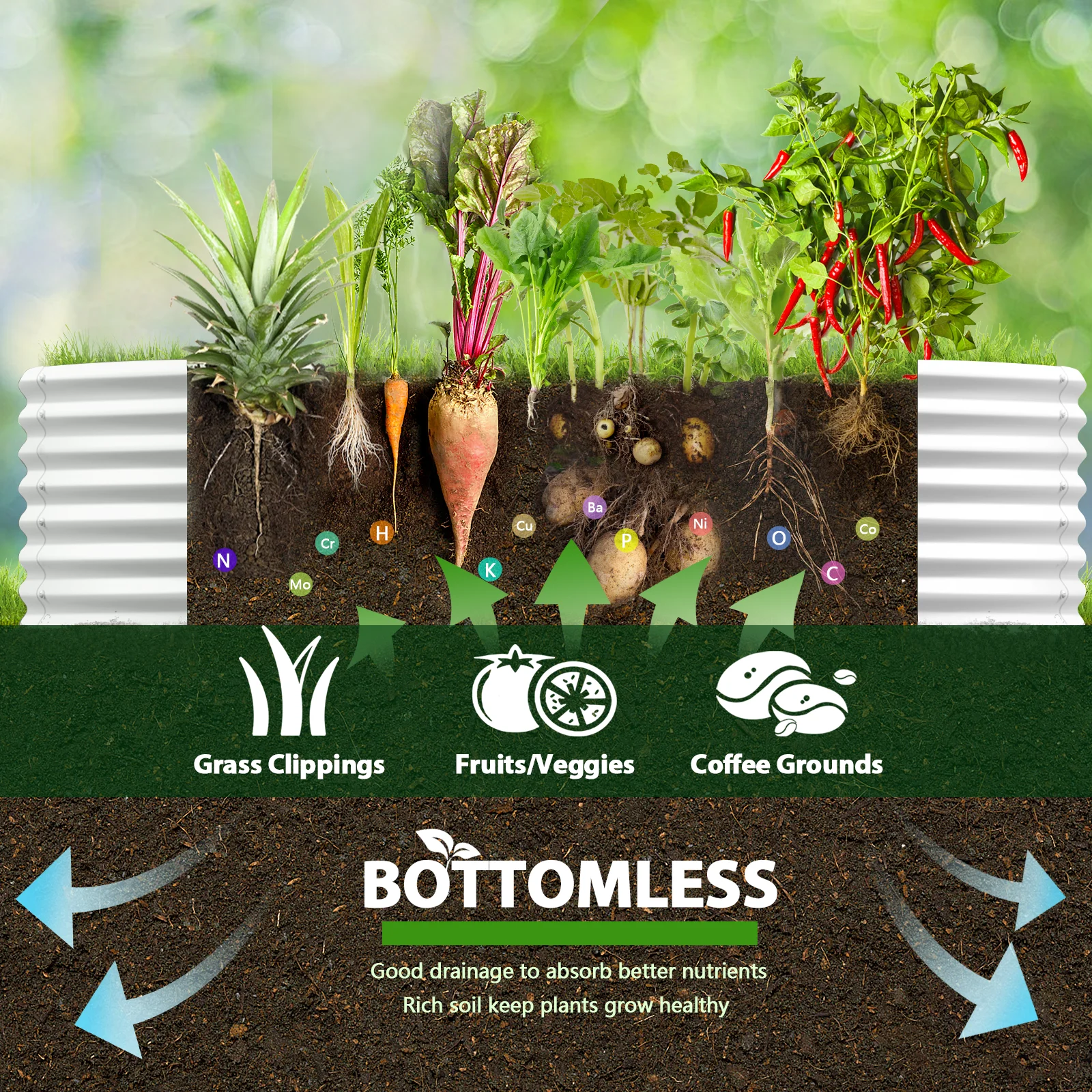 TRAMULL 8X4X2ft Galvanized Raised Garden Bed, Oval Above Ground Modular Metal Outdoor Planter Boxes(Antique White)