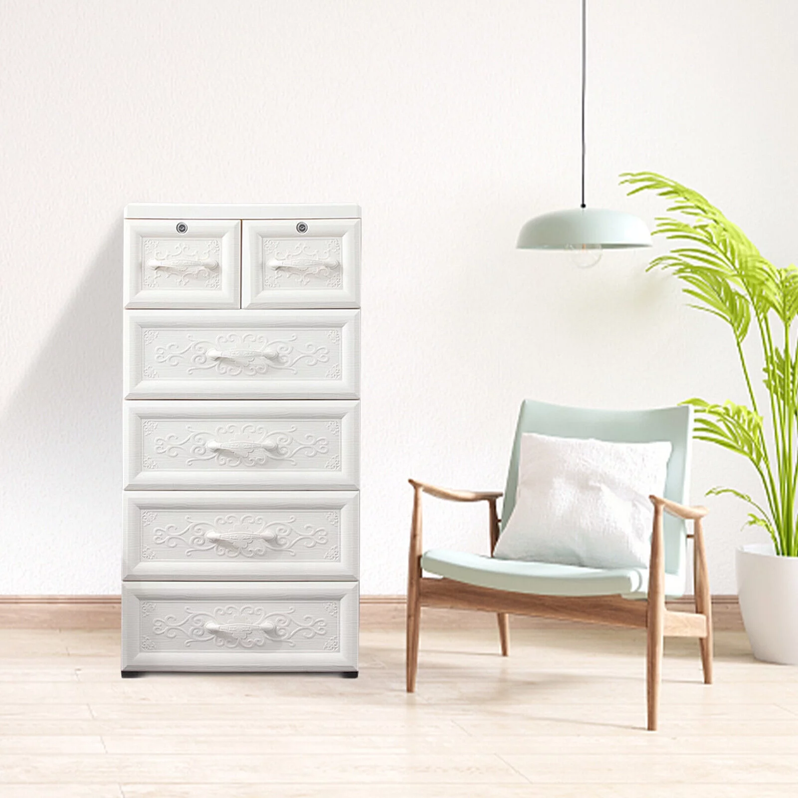 ZhdnBhnos 5 Layers Vertical Storage Cabinet 6 Drawers Plastic Clothes Dresser Tower Closet Organizer Shelf Lockable For Bedroom Living Room Office