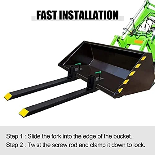 60''4000LBS Clamp On Pallet Forks, Bucket Pallet Fork for Tractor Loader Skid Steer,60''Without Stabilizer Bar 4000LBS