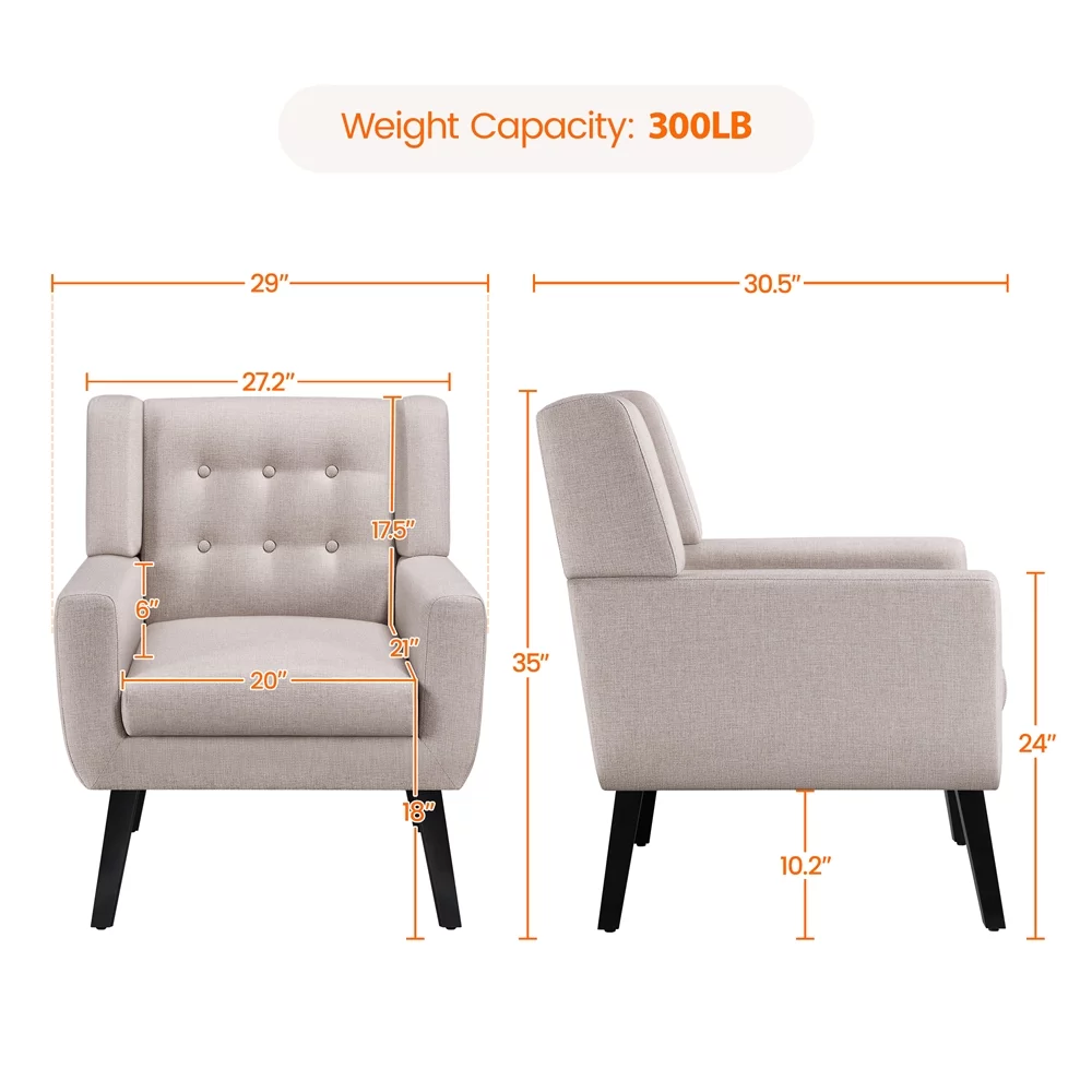 Easyfashion Upholstered Button Tufted Accent Chair, Beige