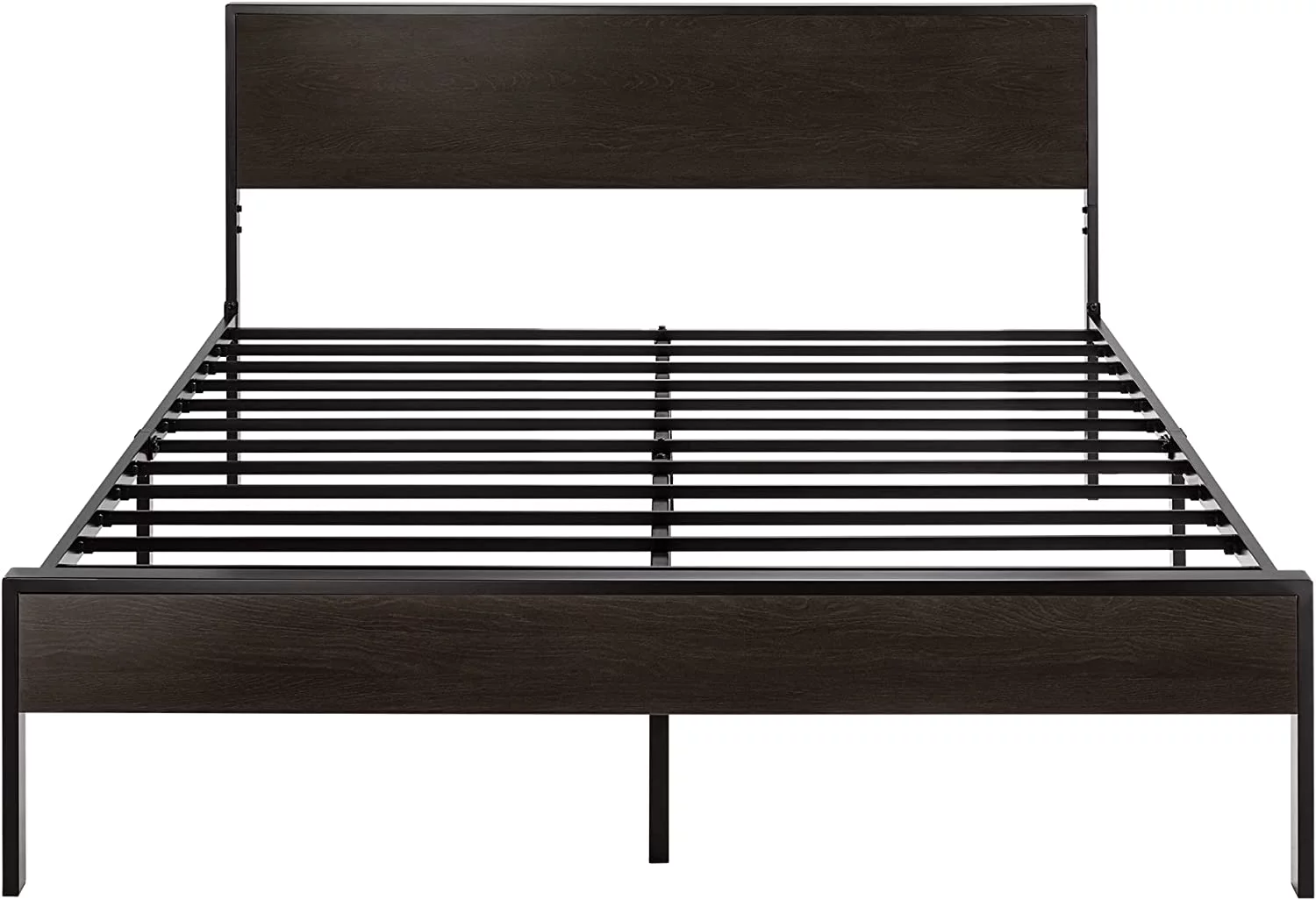 Full Size Platform Bed Frame with Wood headboard and Footboard  Heavy Duty 13 Metal Slats  no Box Spring Needed  Noise Free  Black
