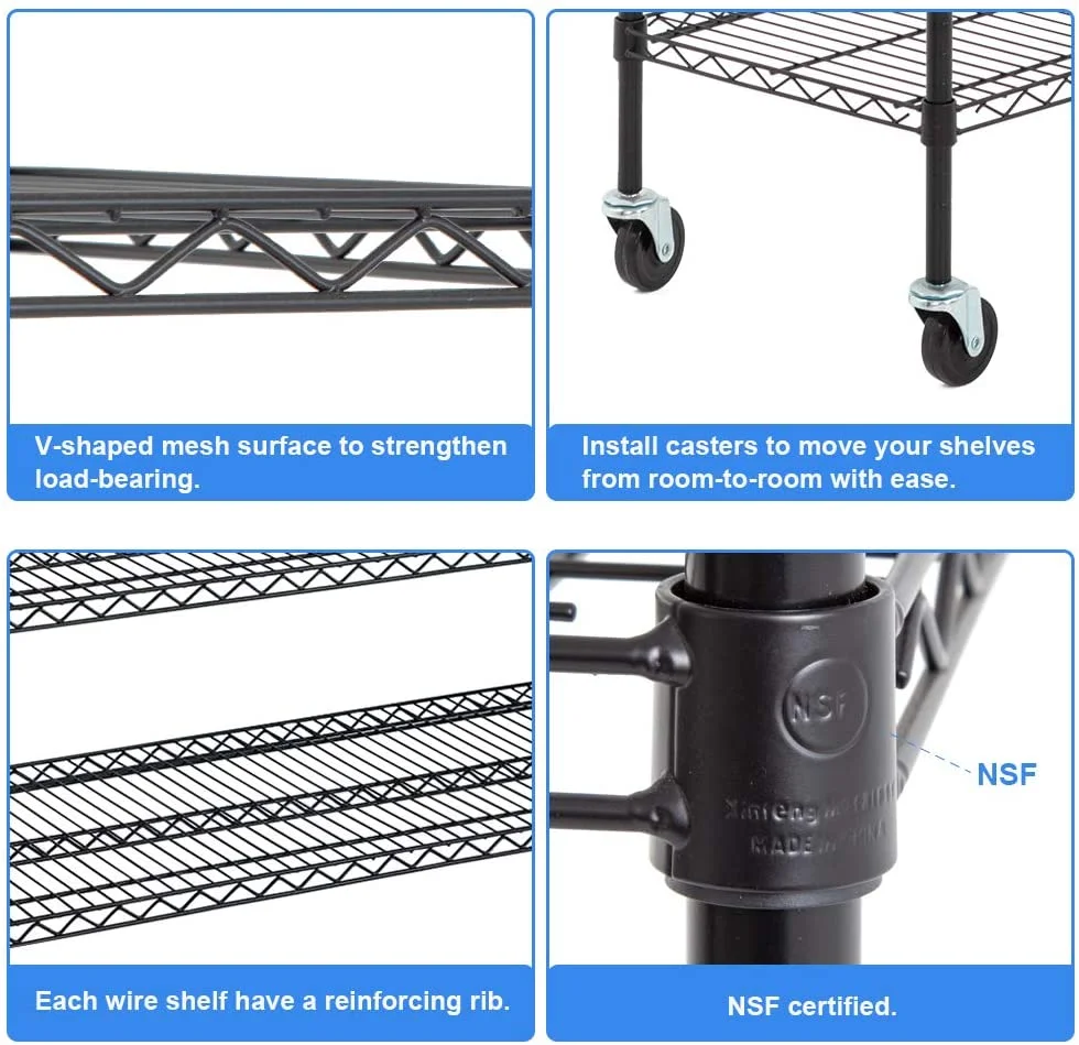 BestOffice 18x48x78 Wire Shelving with Wheels 6-Shelf Adjustable Heavy Duty Storage Shelves Metal Shelves Storage Unit Shelf,6000 LBS (Black)
