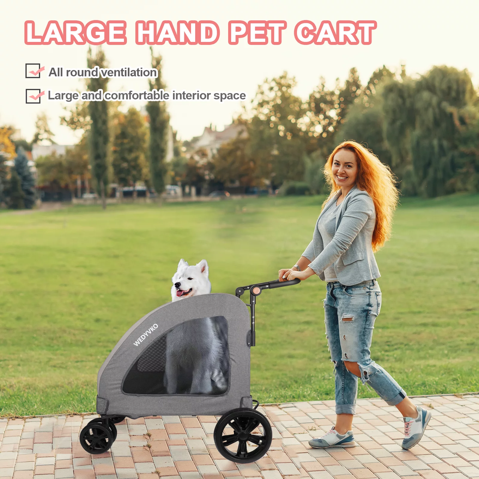 Wedyvko Dog Stroller for Medium Large Dogs - Foldable Jogger 4 Wheels Pet Stroller with Adjustable Handle for Small to Large Dogs and Other Pet Travel (Gray and Dark Gray)