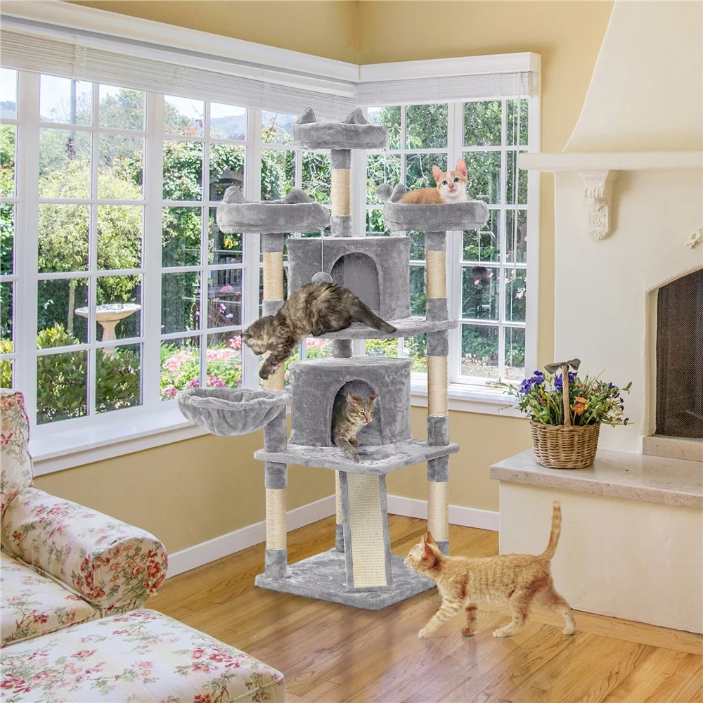 Yaheetech 69'' Cat Tree Cat Tower with Caves Condos & Scratching Posts, Light Gray