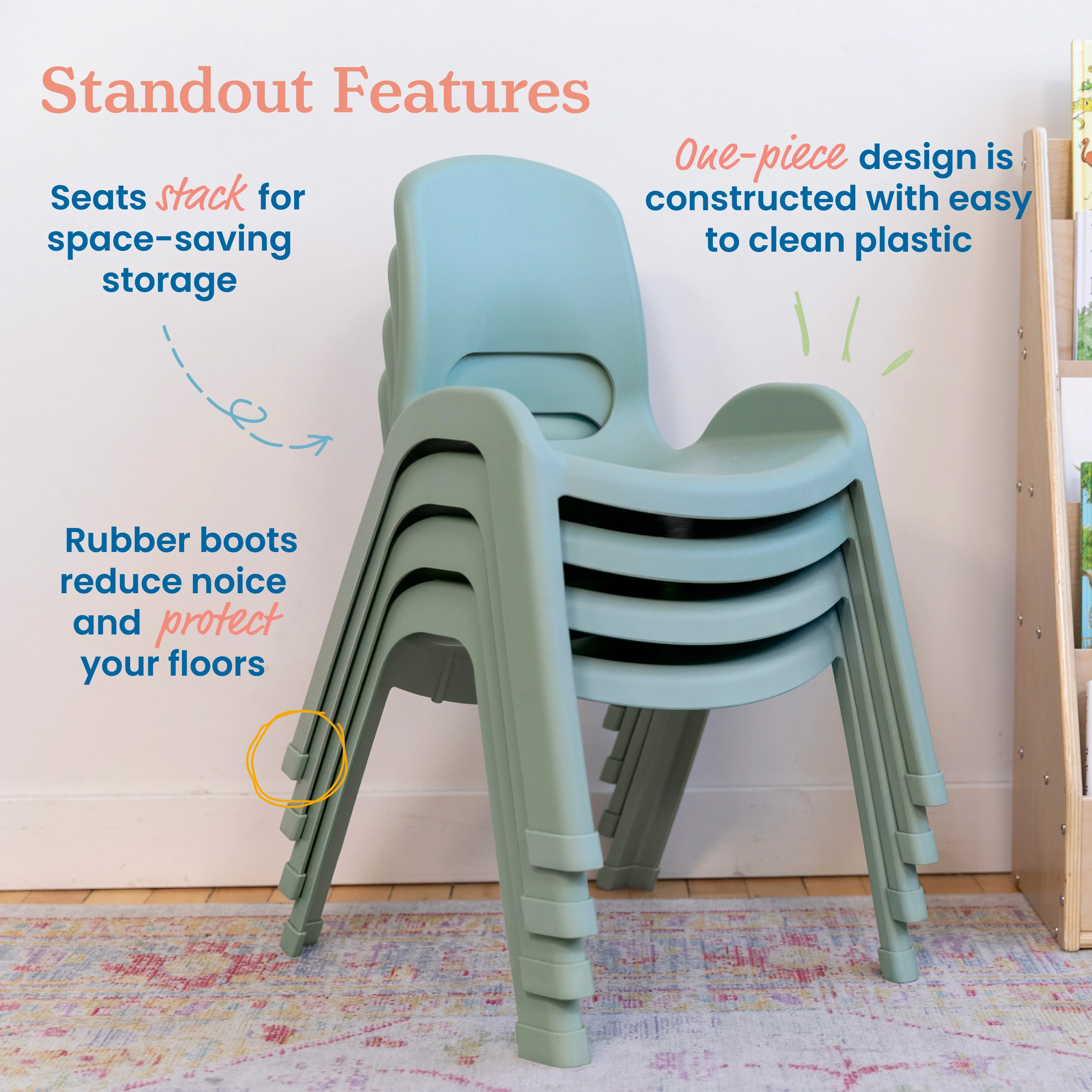 ECR4Kids SitRight Chair, Classroom Seating, Sage, 4-Pack