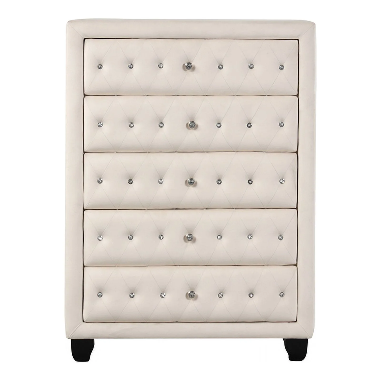 Sophia Crystal Tufted Modern style 5-Drawer Chest made with wood in Cream