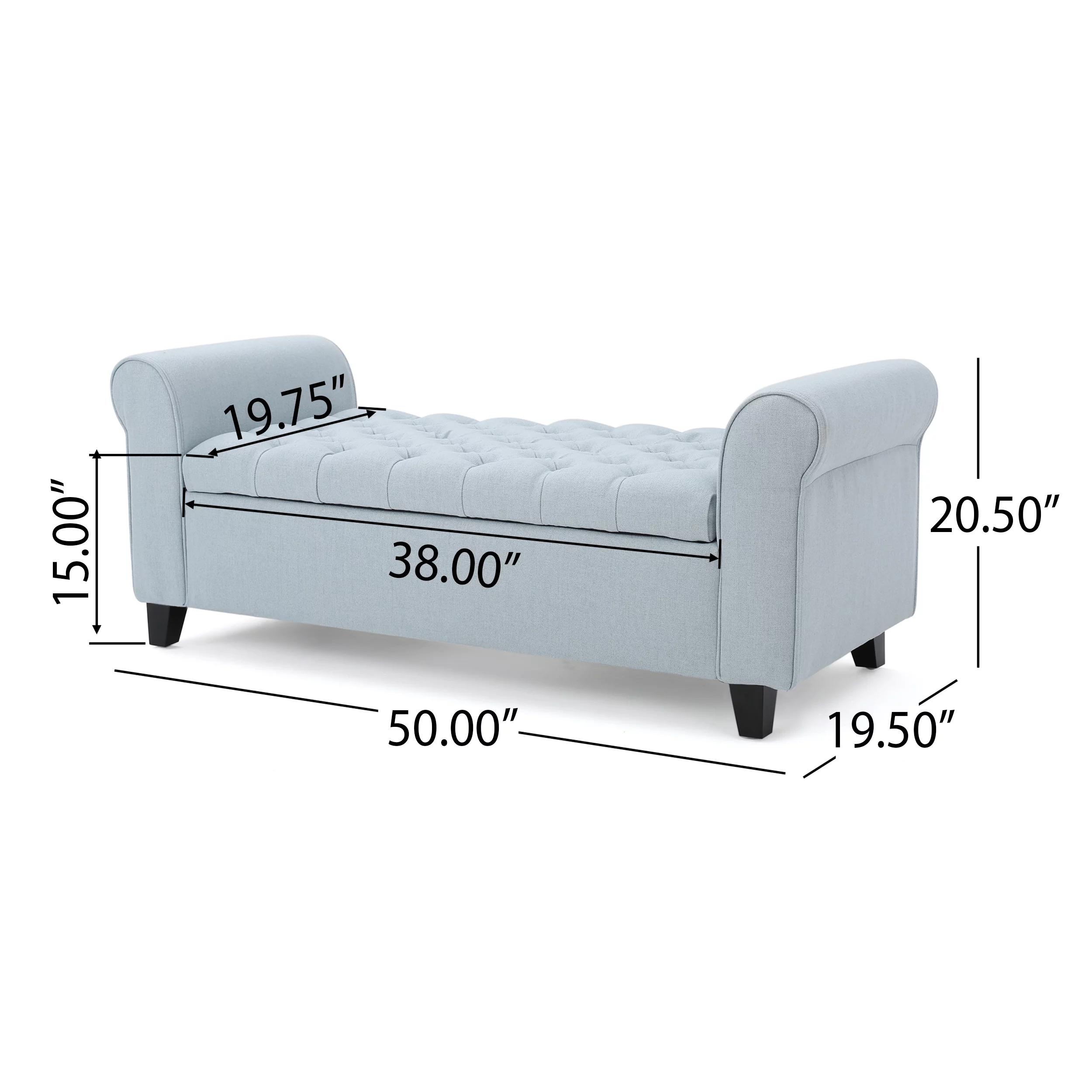 Noble House Sheffield Contemporary Rolled Arm Fabric Storage Ottoman Bench, Light Sky and Dark Brown