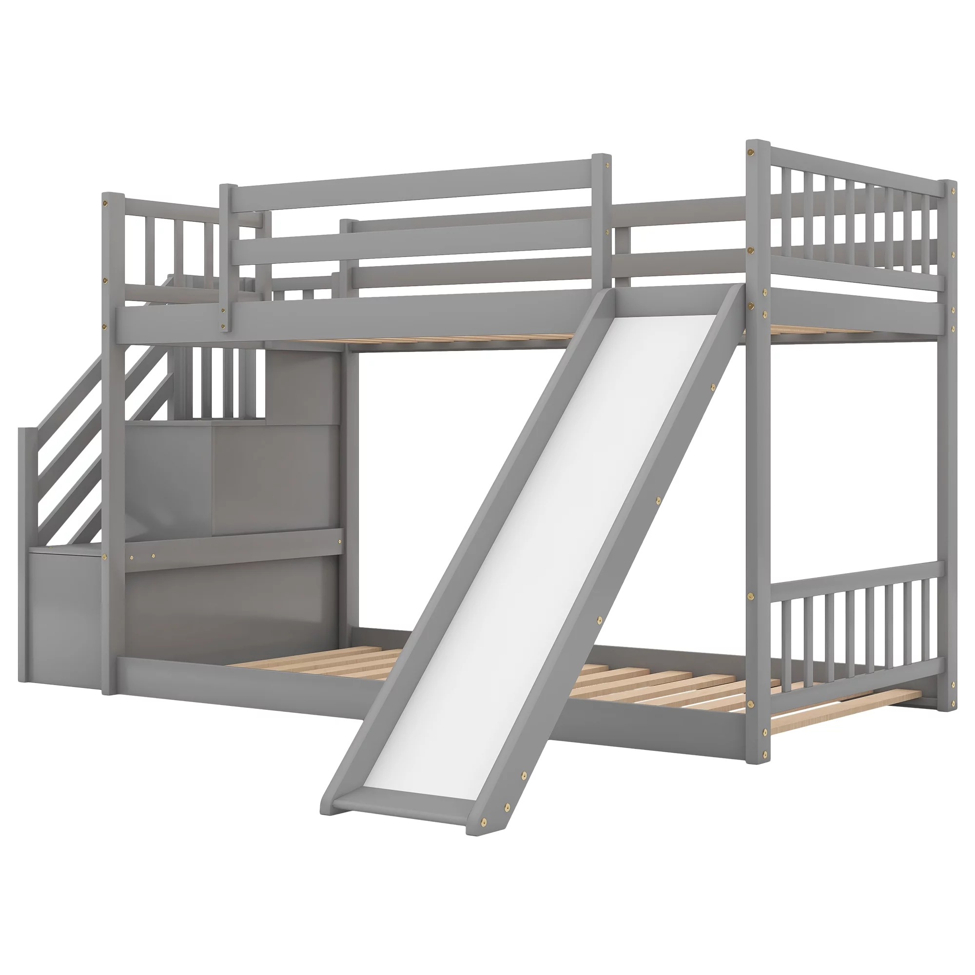Livspace Twin over Twin Bunk Bed with Convertible Slide and Stairway Gray