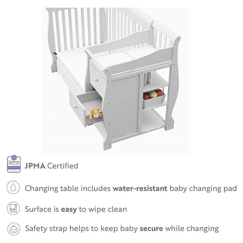 6-Drawer Double Dresser and Baby Crib with Changing Table Set in Pure White