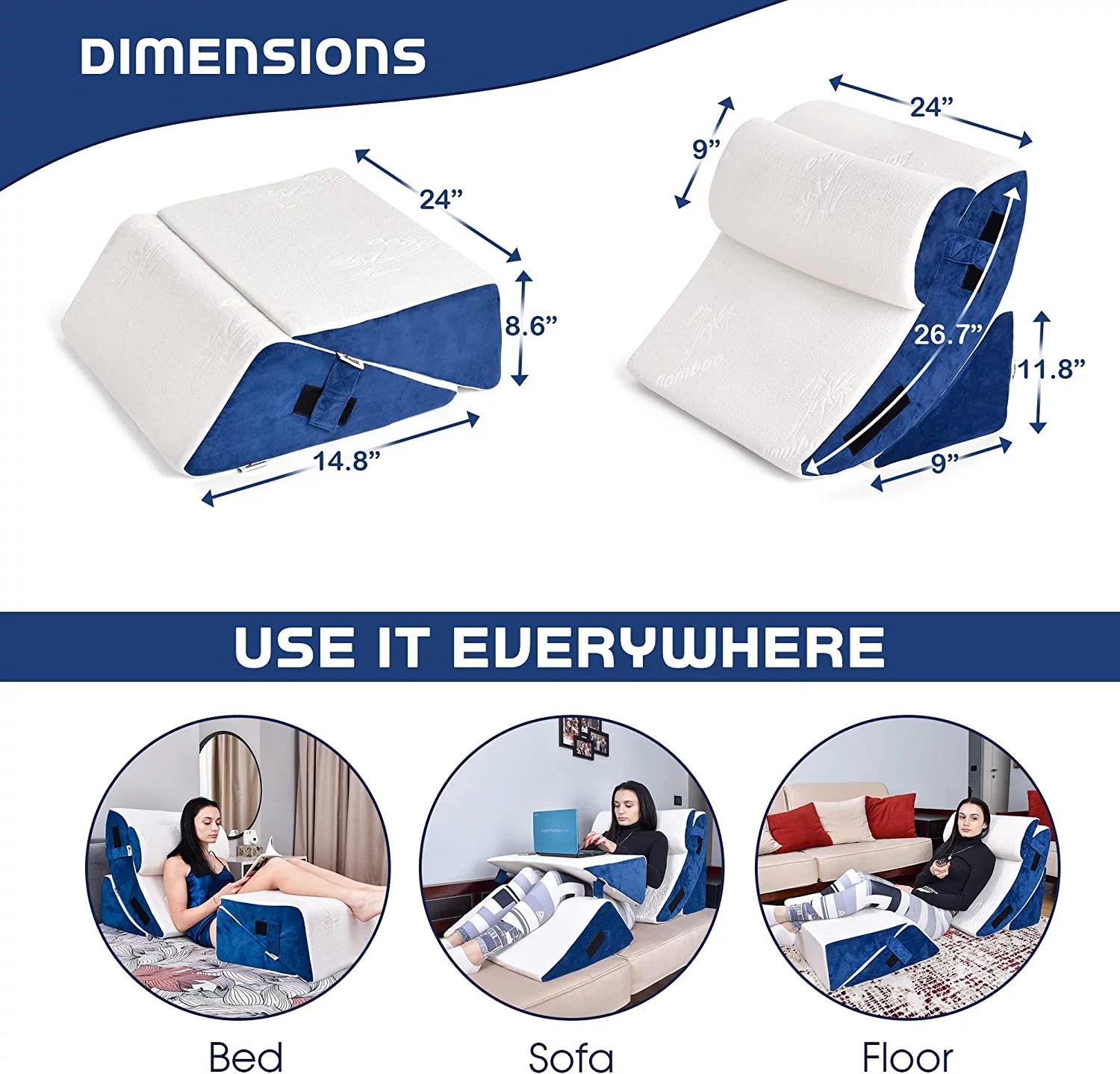 Bed Wedge Pillow Set \u2013 5 Pieces Wedge Pillow Set \u2013 Adjustable & Comfortable \u2013 Post Surgery Memory Foam for Back  Neck and Leg Pain Relief \u2013 Hypoallergenic \u2013 I