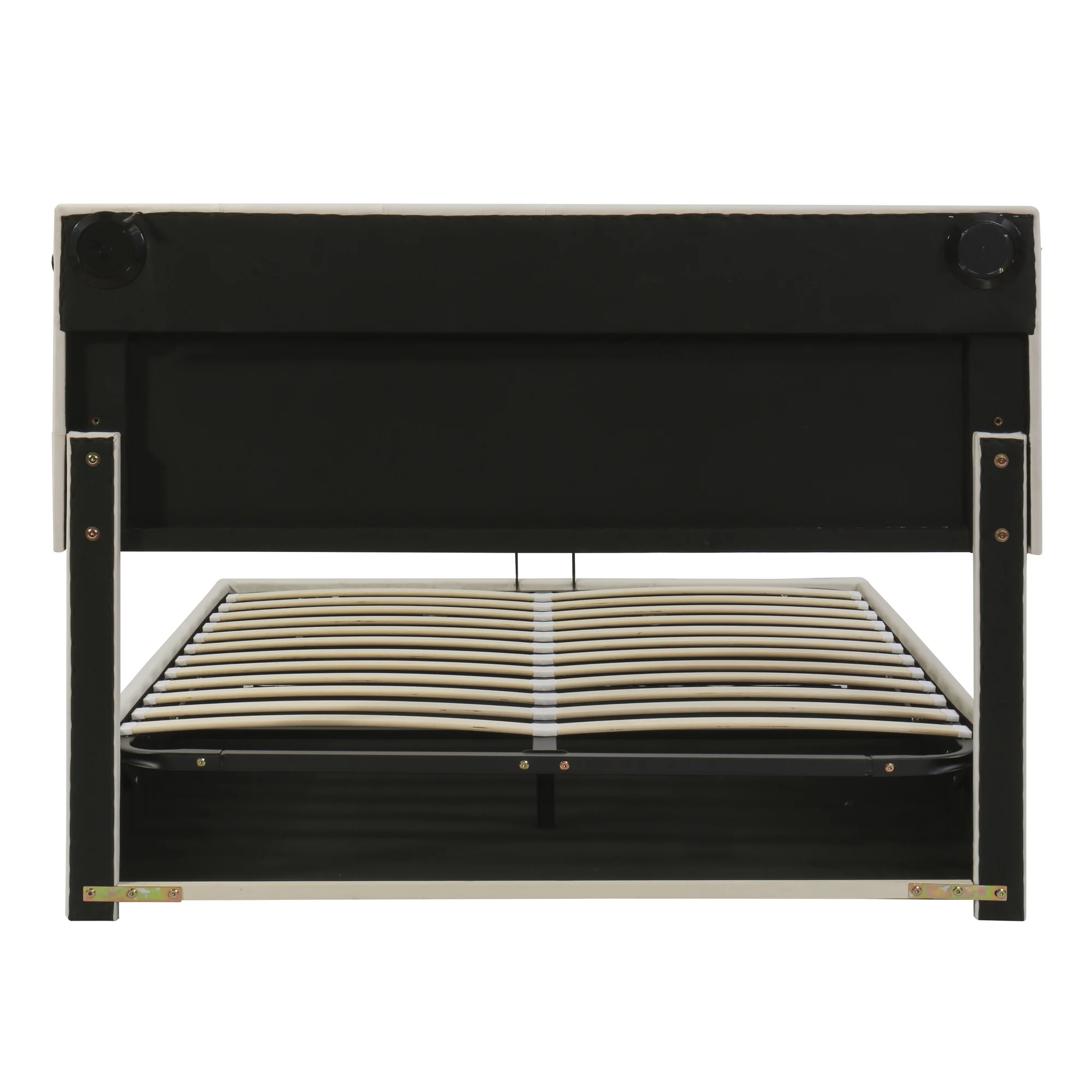 Churanty Full Size Upholstered Bed with LED Light and Integrated Bluetooth Audio System, Modern Platform Bed with Hydraulic Storage System and USB Port, Velvet , Beige