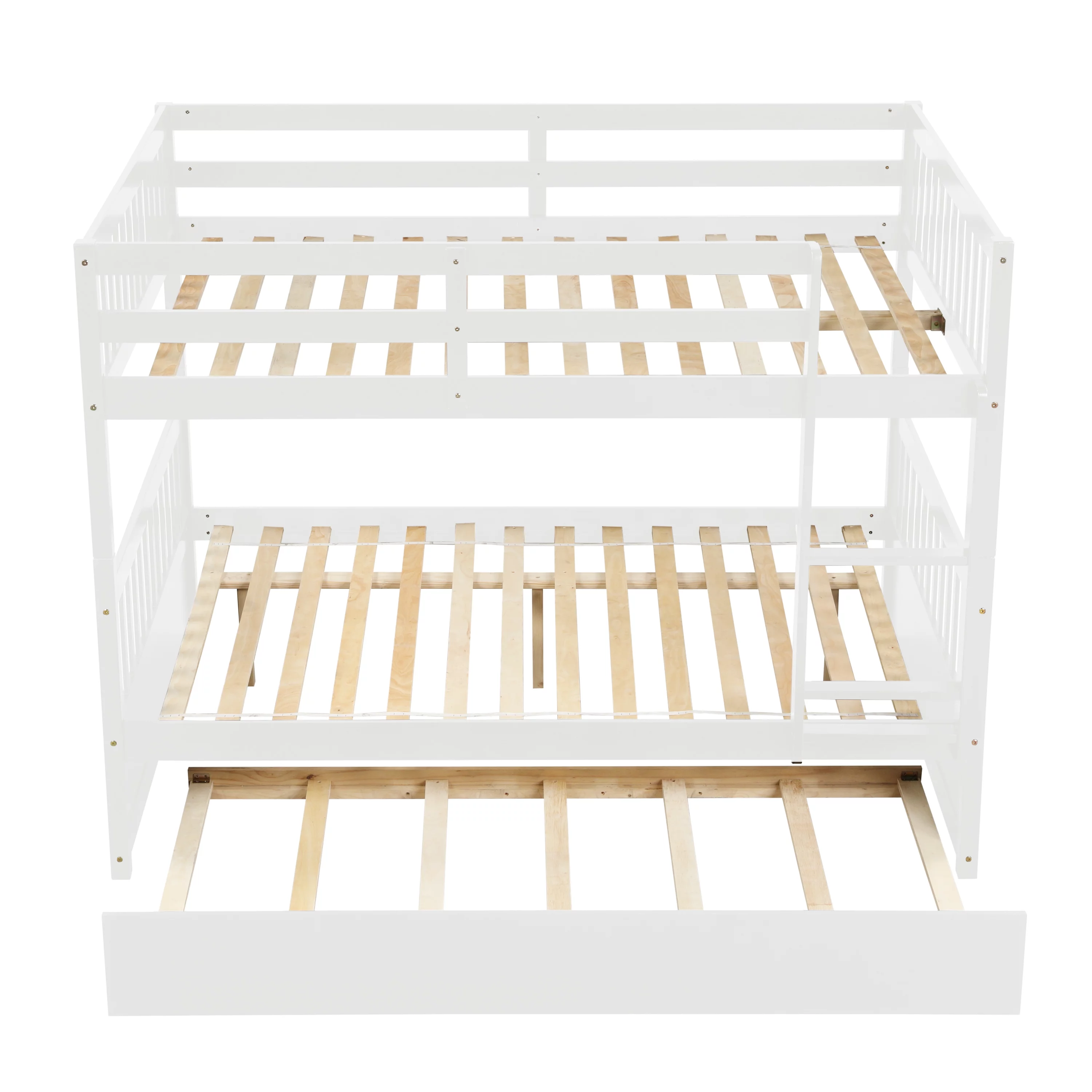 Bellemave Full Over Full Bunk Bed with Trundle,Wooden Trundle Bed Frame with Ladder,Convertible to 2 Platform Beds for Kids Teens Adults(White)