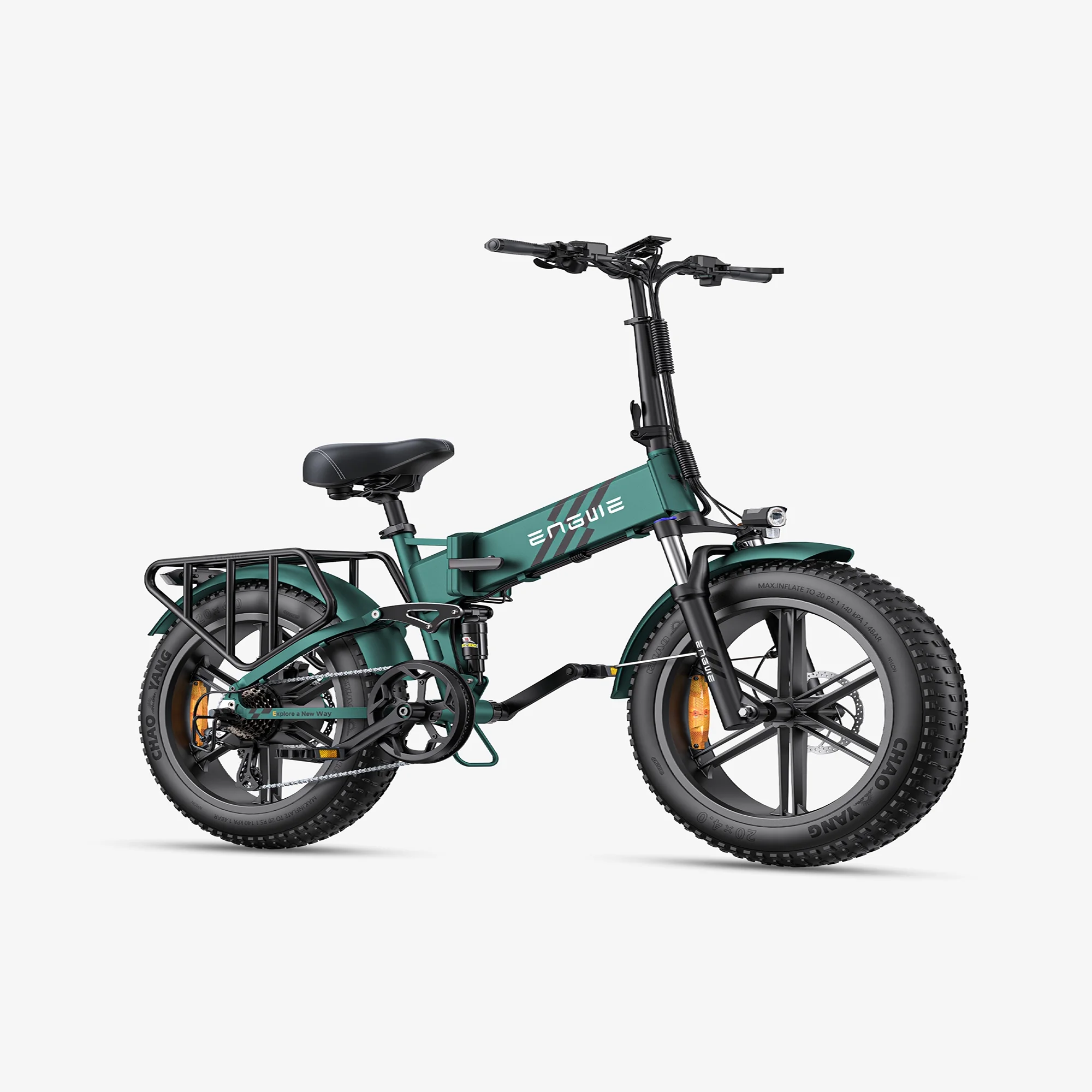 ENGWE Engine Pro 2.0 1200W Peak Power Folding Electric Bike for Adults, 75N.m ,Torque Sensor 4.0 * 20” Fat Tire 52V 16AH Battery, Up to 28MPH 68Mile Range, Full Suspension All Terrain，Green
