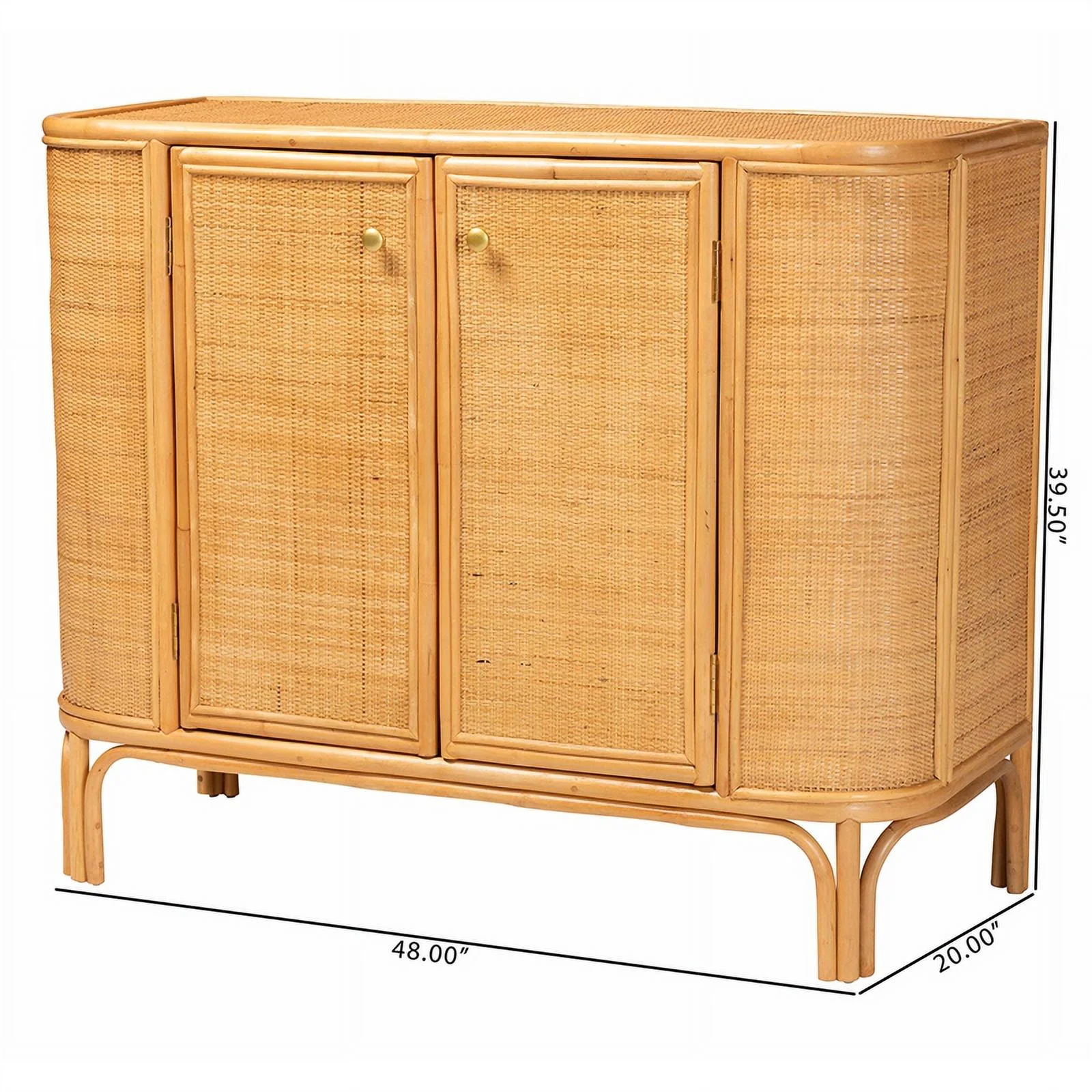 Pemberly Row Modern 2-Door Rattan Storage Cabinet in Natural Brown