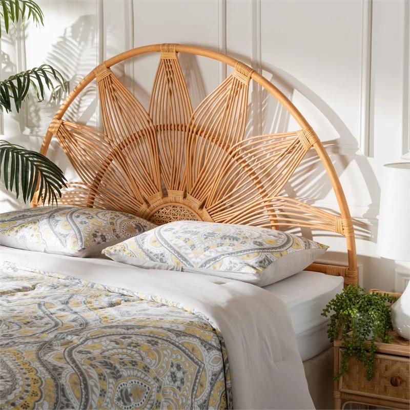 bali & pari Jasmine Bohemian Natural Rattan Queen Size Standalone Headboard