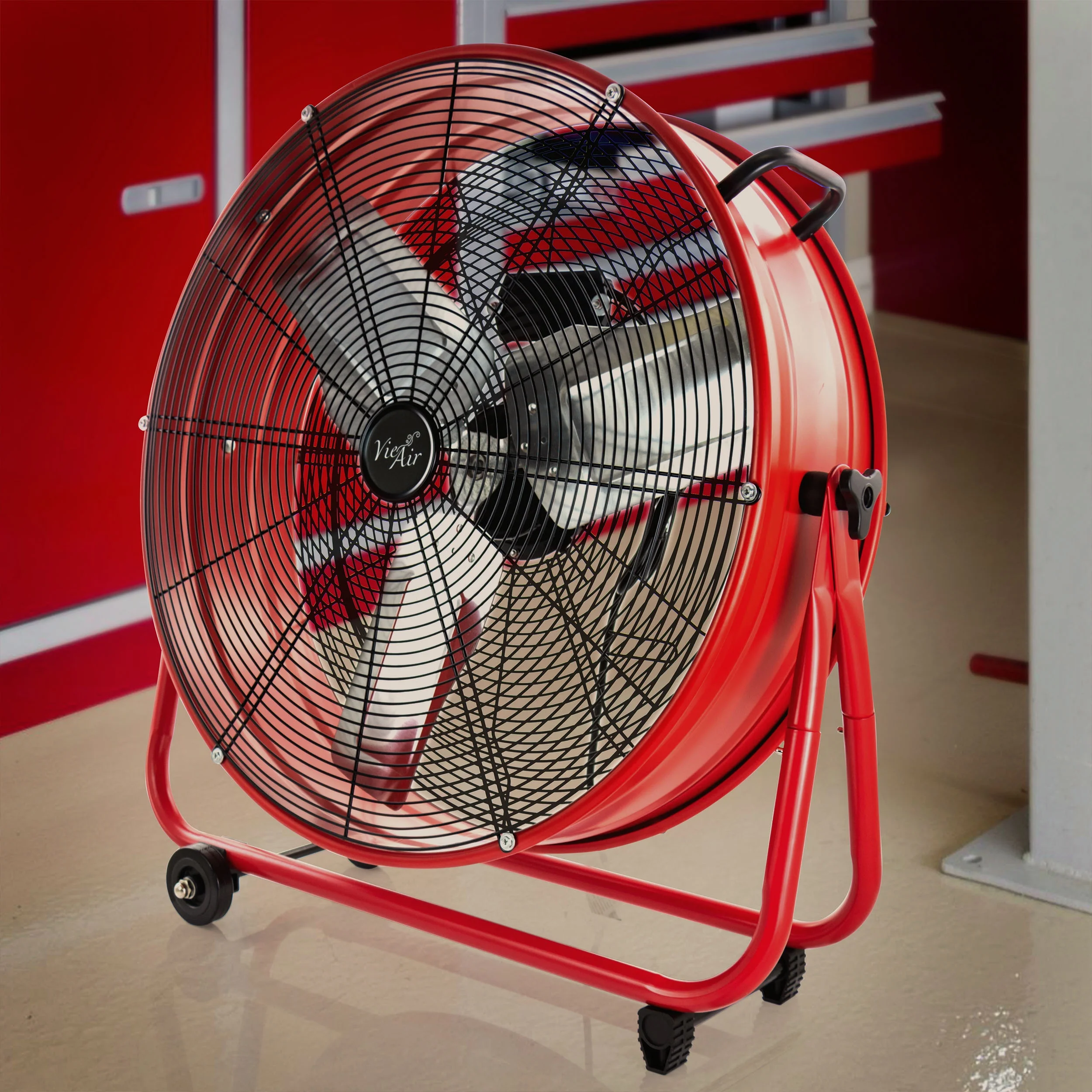VieAir 24 Inch Commercial Floor Drum Fan in Red