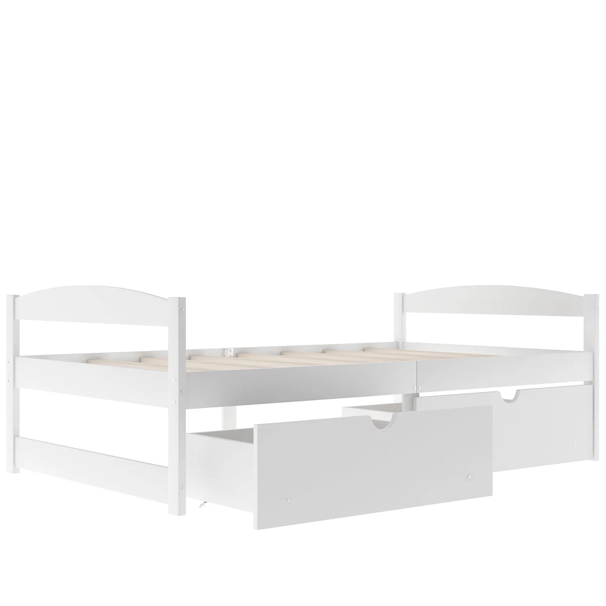 Wood Bed Frame Twin Size with 2 Drawers Platform Bed w/Headboard & Footboard Solid Wood Slat Support, No Box Spring Needed, Panel Bed Mattress Foundation