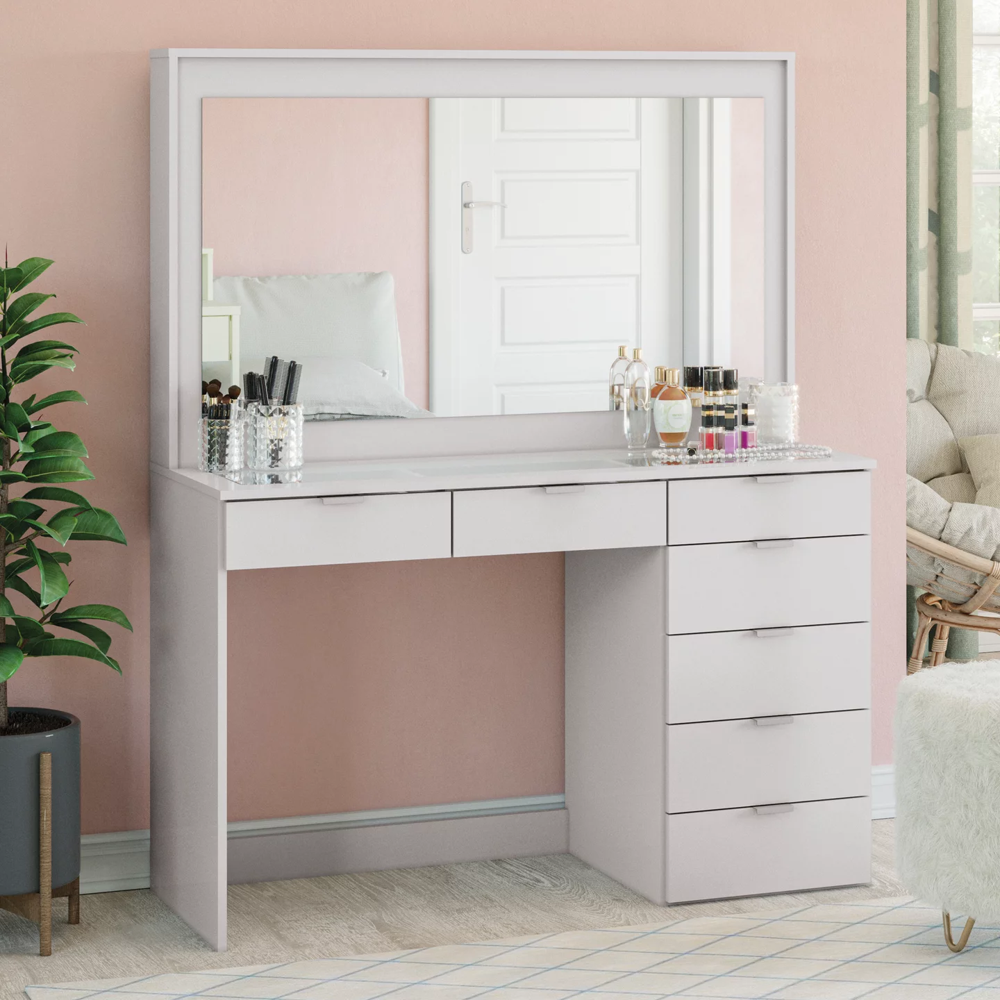 Boahaus Modern Vanity Makeup Desk Set, White Finish, for Bedroom