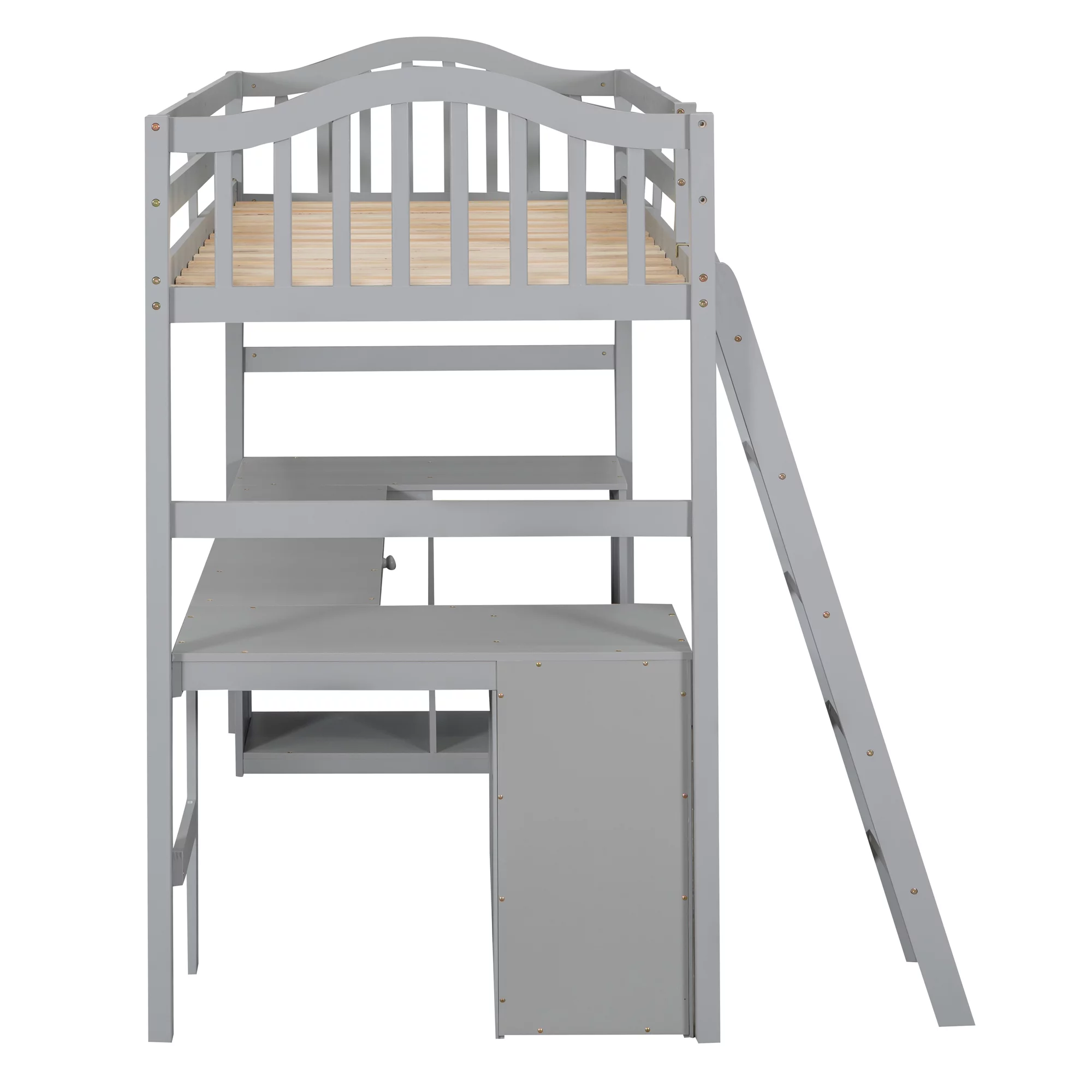 CoSoTower Twin size Loft Bed with Drawers, Cabinet, Shelves and Desk, Wooden Loft Bed with Desk - Gray
