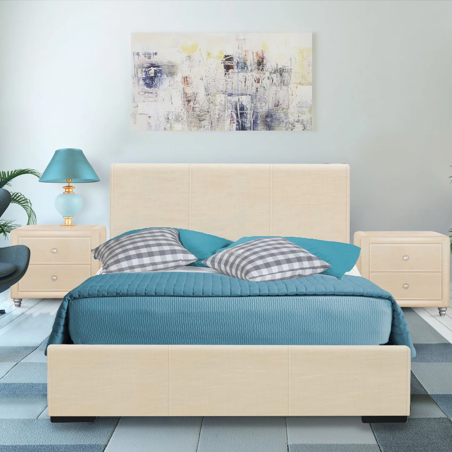 Camden Isle Hindes Platform Bedroom Set | Upholstered | Low Profile | Full, Beige