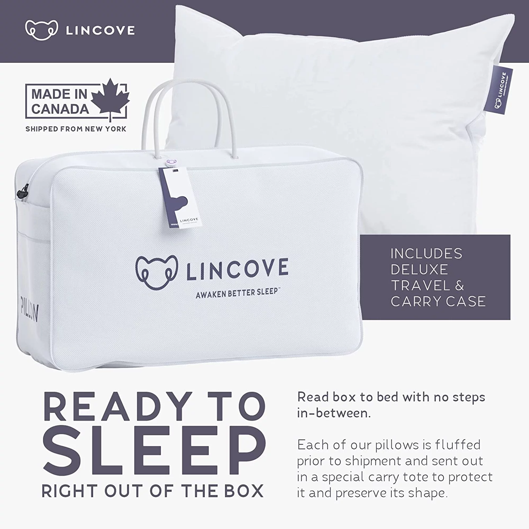 Lincove Canadian Resort Hypoallergenic Bed Pillow for Back and Side Sleepers Hotel Quality Pillows, King 2-Pack