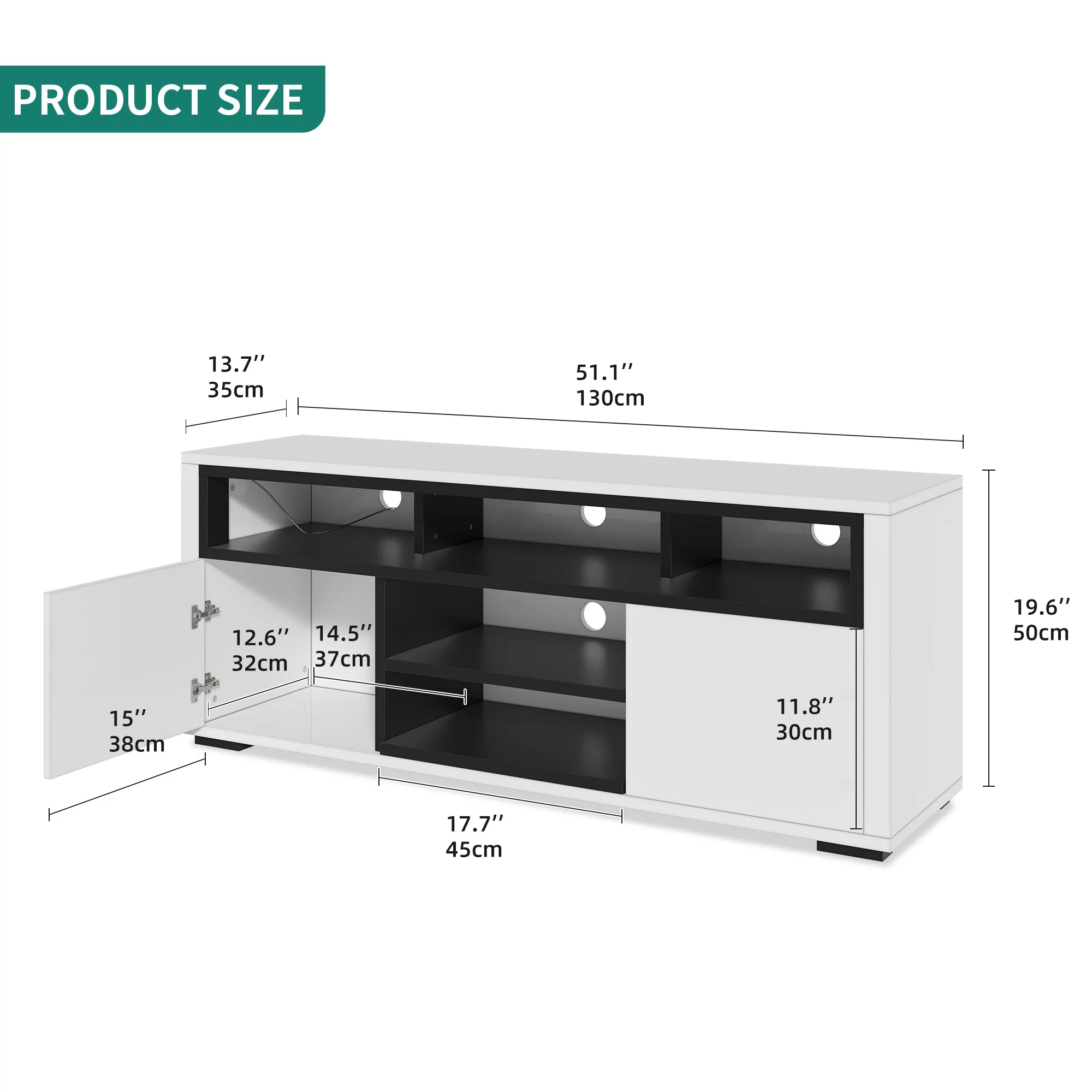 Dextrus High Gloss TV Stand with LED Ambient Lights, Modern TV Stand with Open Shelf Storage Cabinet for 62 inch TV, White