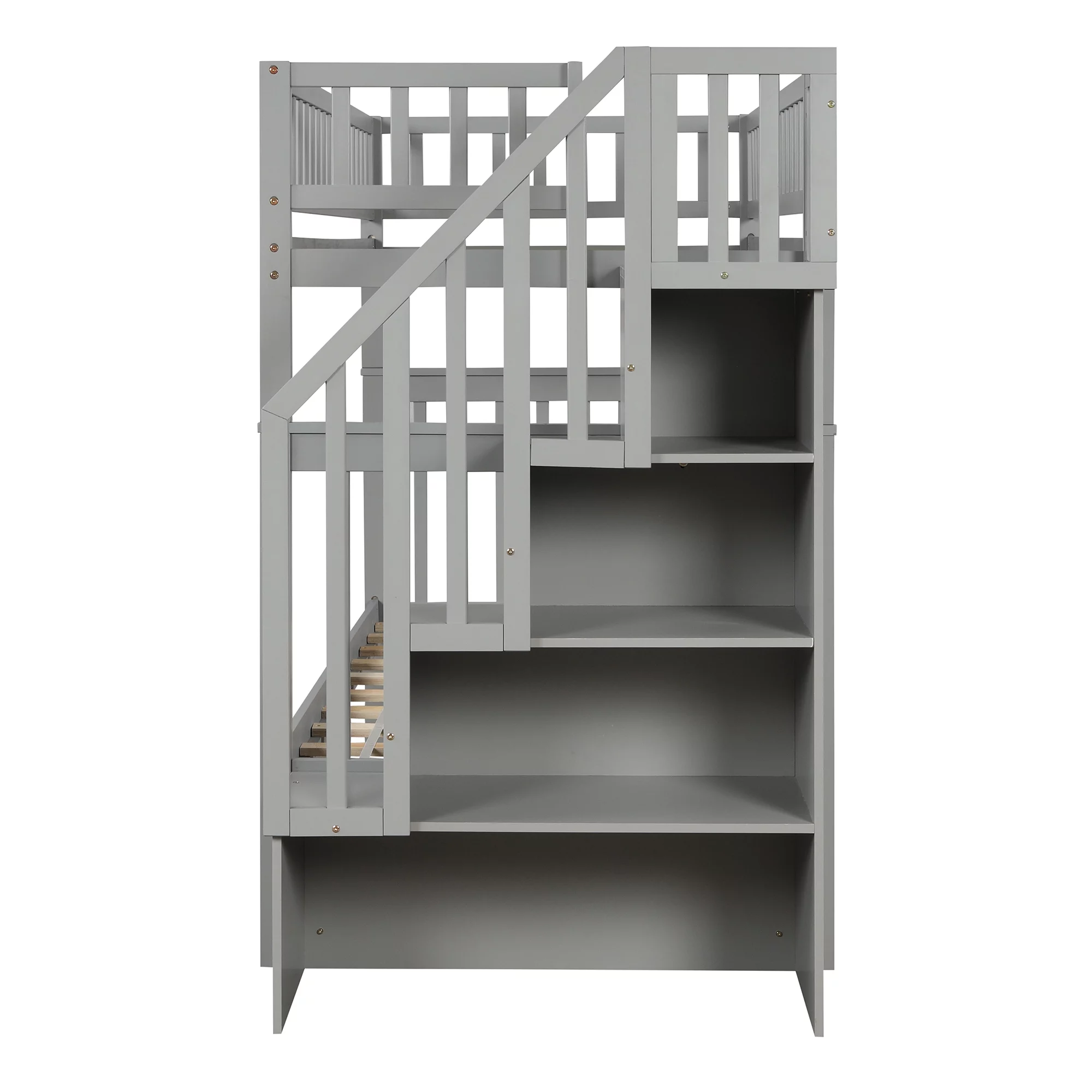 CHURANTY Solid Wood Bunk Bed Frame with Trundle,Twin Over Twin Loft Bed With Storage Stairways and Guardrails for Kids and Teens