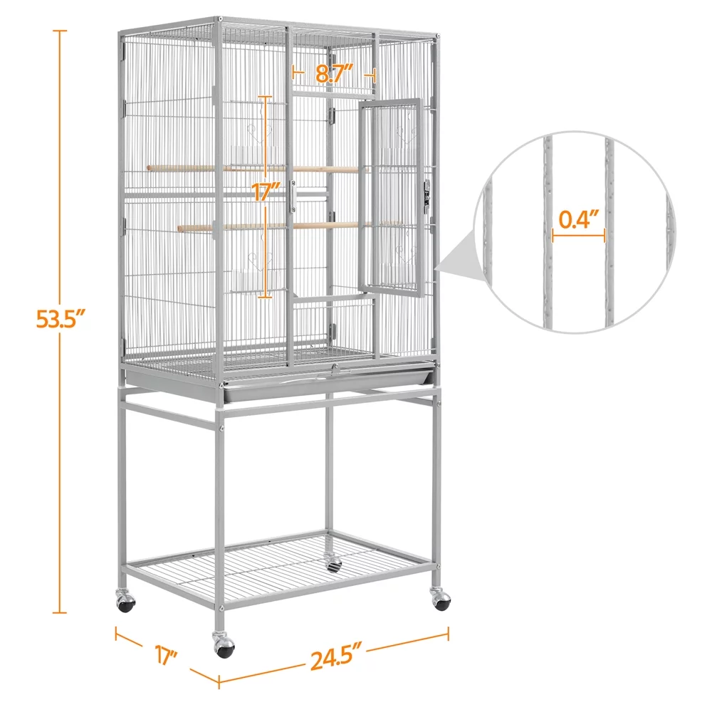 Topeakmart 54''H Large Rolling Metal Parrot Cage Bird Cage with Detachable Stand for Conures Parakeets Cockatiels, Light Gray