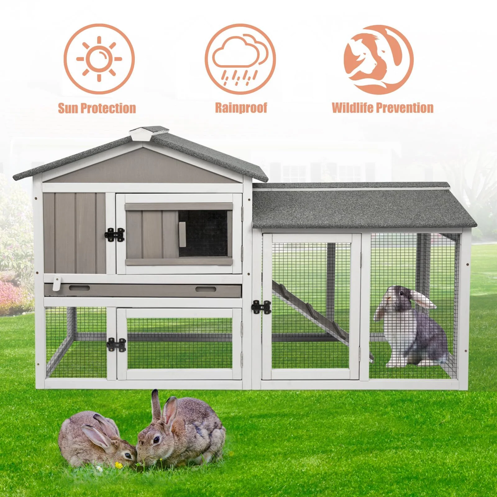 PETSCOSSET Rabbit Hutch Indoor Outdoor 66.9
