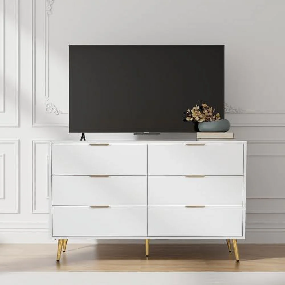 YFENGBO 6 Drawers Dresser for Bedroom White Long Dresser Organizers Chests of Drawers with  Wide TV Dresser Stand for up to 55" for Closet  Bedroom  Hallway  Entryway