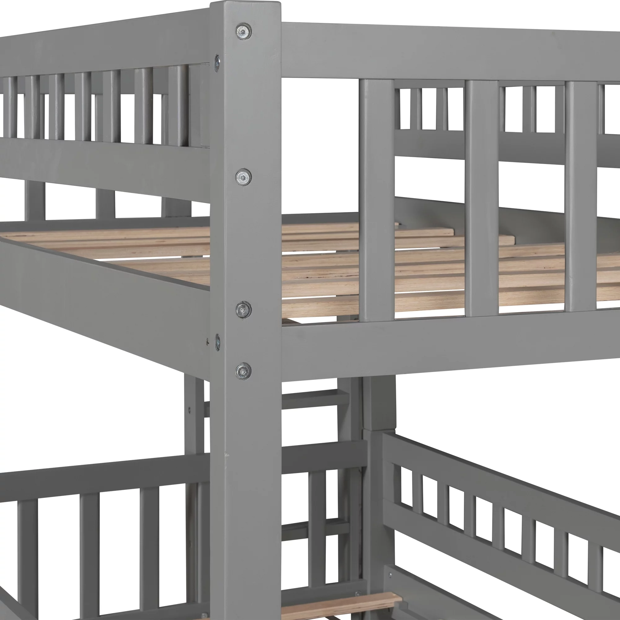 Twin-Over-Twin-Over-Twin Triple Bed with Slide, Twin Bunk Bed with Fun Slide and Ladder, Wood Loft Bed Frame for Kids & Girls & Boys