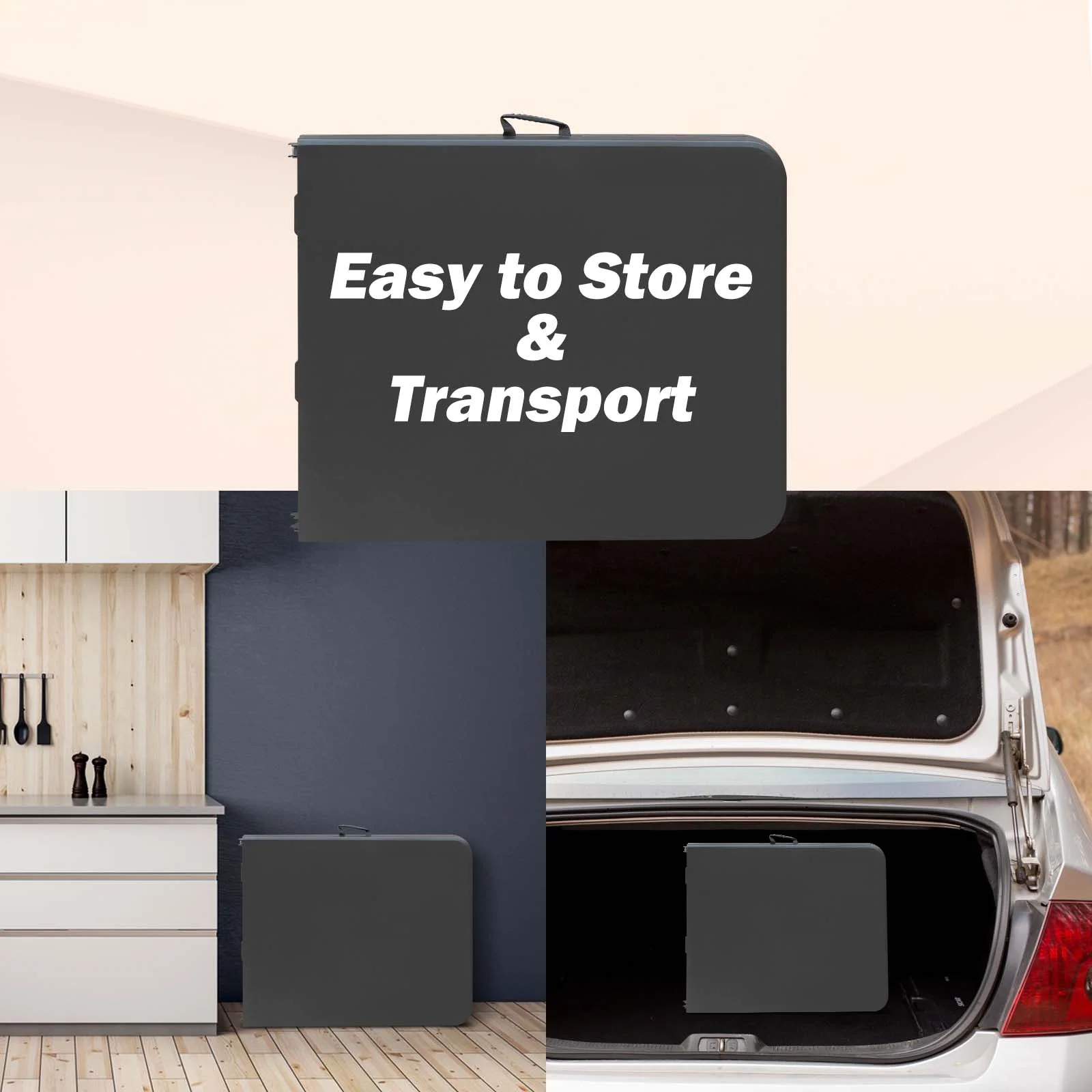 Homiyad 6ft Folding Table, Portable Plastic Table for Camping, Picnics, Parties, High Load Bearing Foldable Table Black