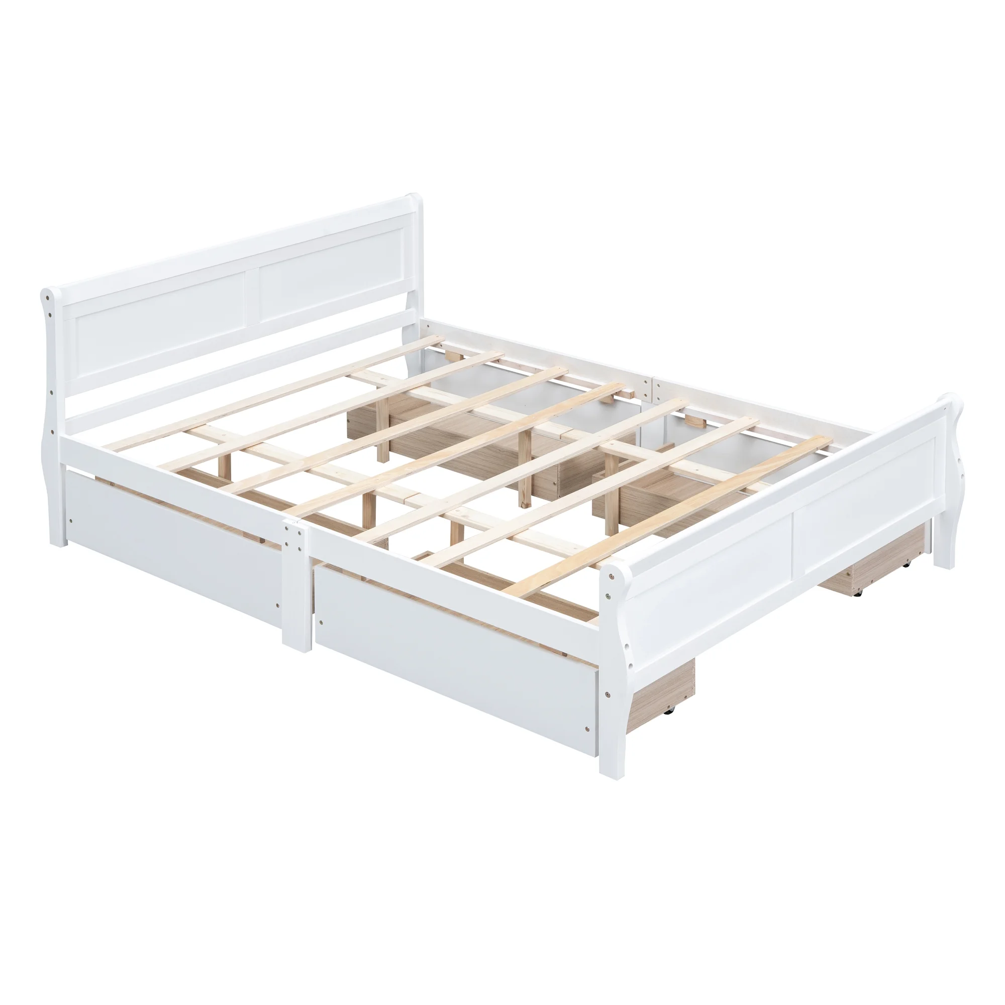 CoSoTower Queen Size Wood Platform Bed with 4 Drawers and Streamlined Headboard & Footboard, White