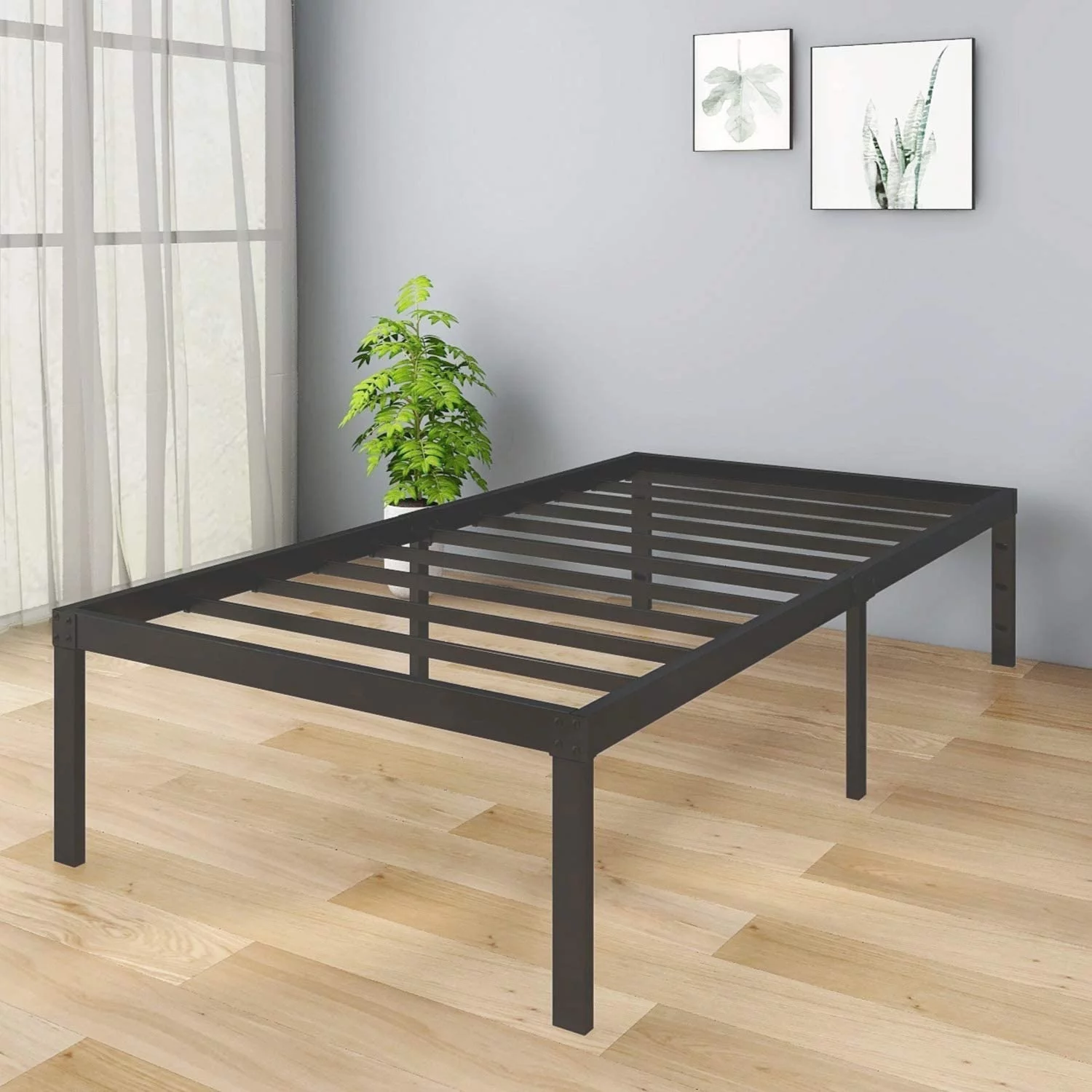 18 Inch Metal Platform Bed Frame/3500lbs Heavy Duty Steel Slat Mattress Foundation/Reinforced Platform/Noise Free/Easy Assembly Twin/Twin XL/Queen/King/California King (Full)