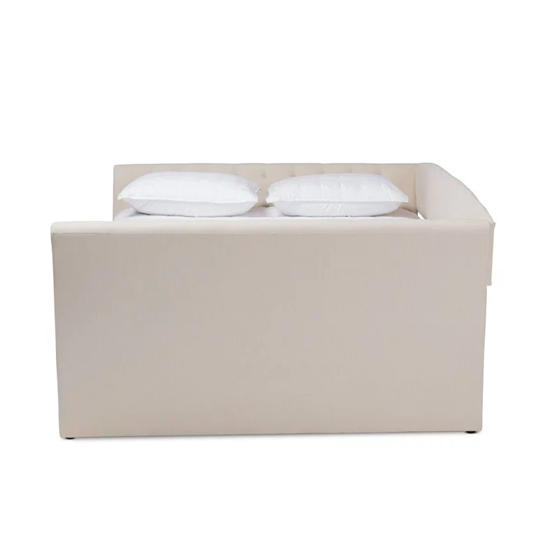 Allora Modern Fabric Upholstered Queen Size Daybed with Trundle in Beige