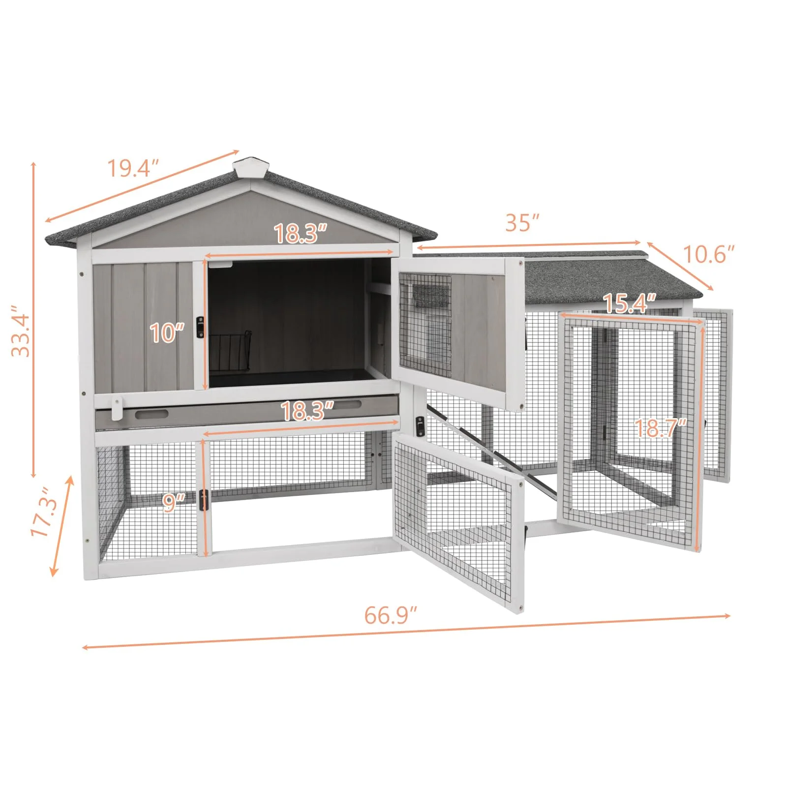 PETSCOSSET Rabbit Hutch Indoor Outdoor 66.9