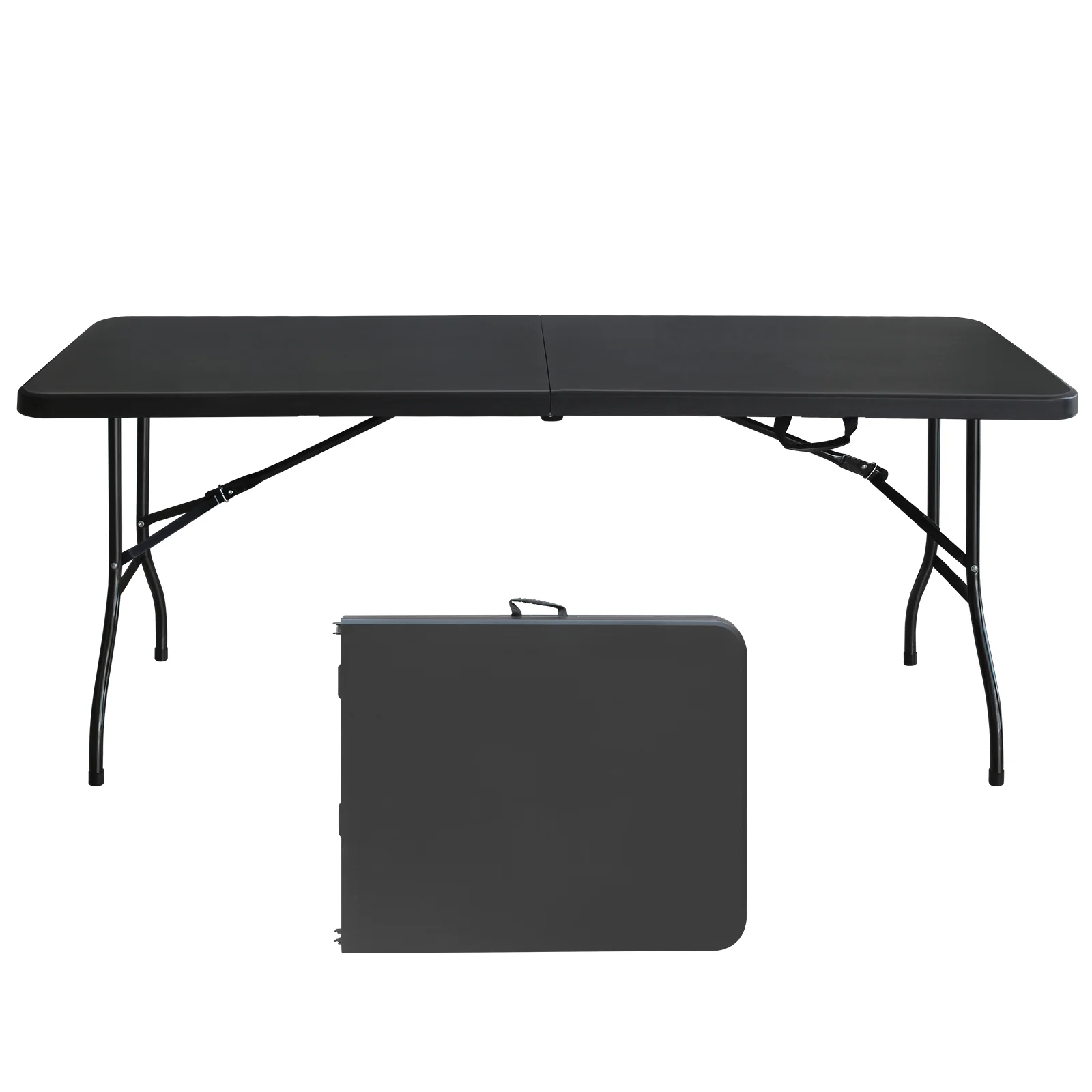 Homiyad 6ft Folding Table, Portable Plastic Table for Camping, Picnics, Parties, High Load Bearing Foldable Table Black