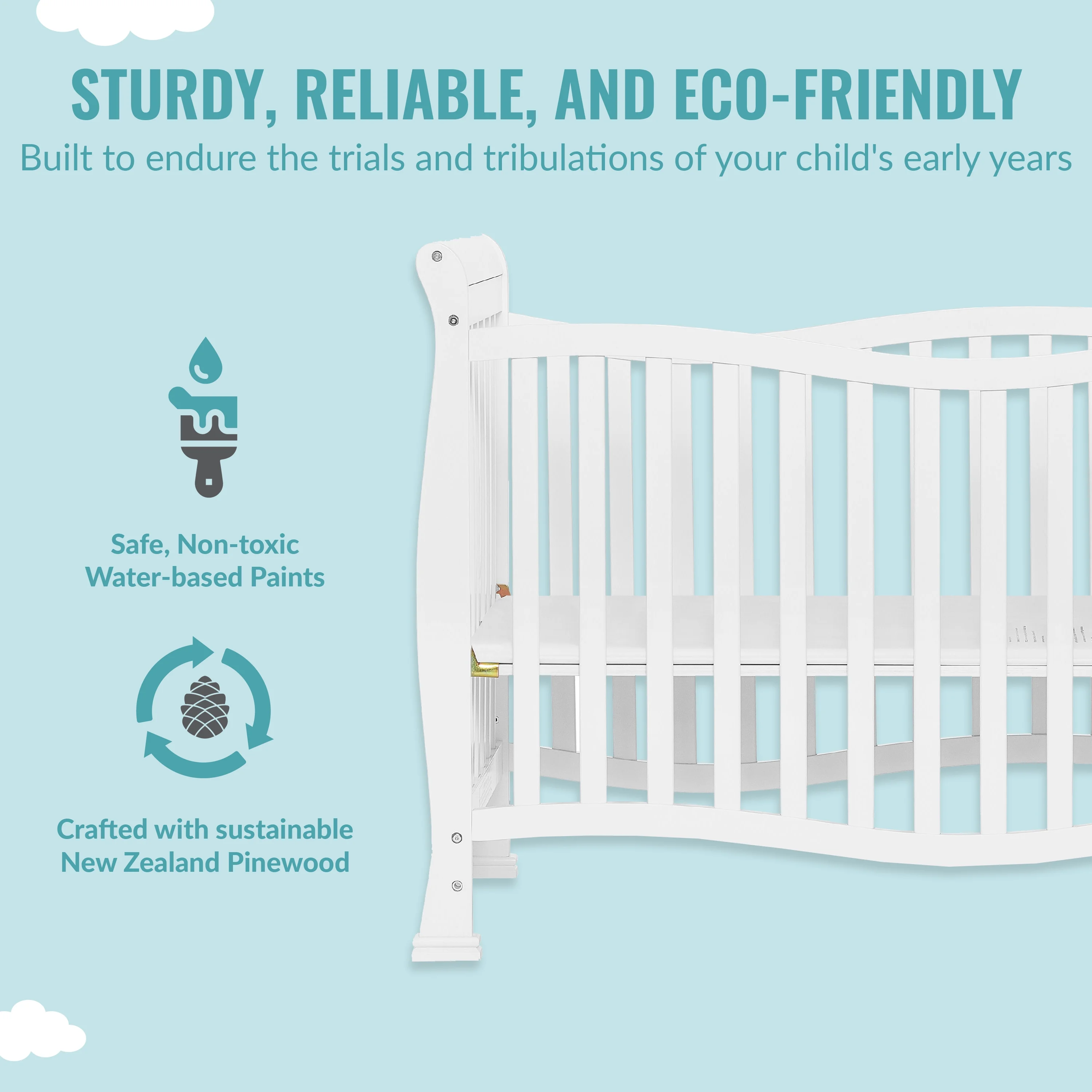 Dream On Me Piper 4-in-1 Convertible Mini Crib, White