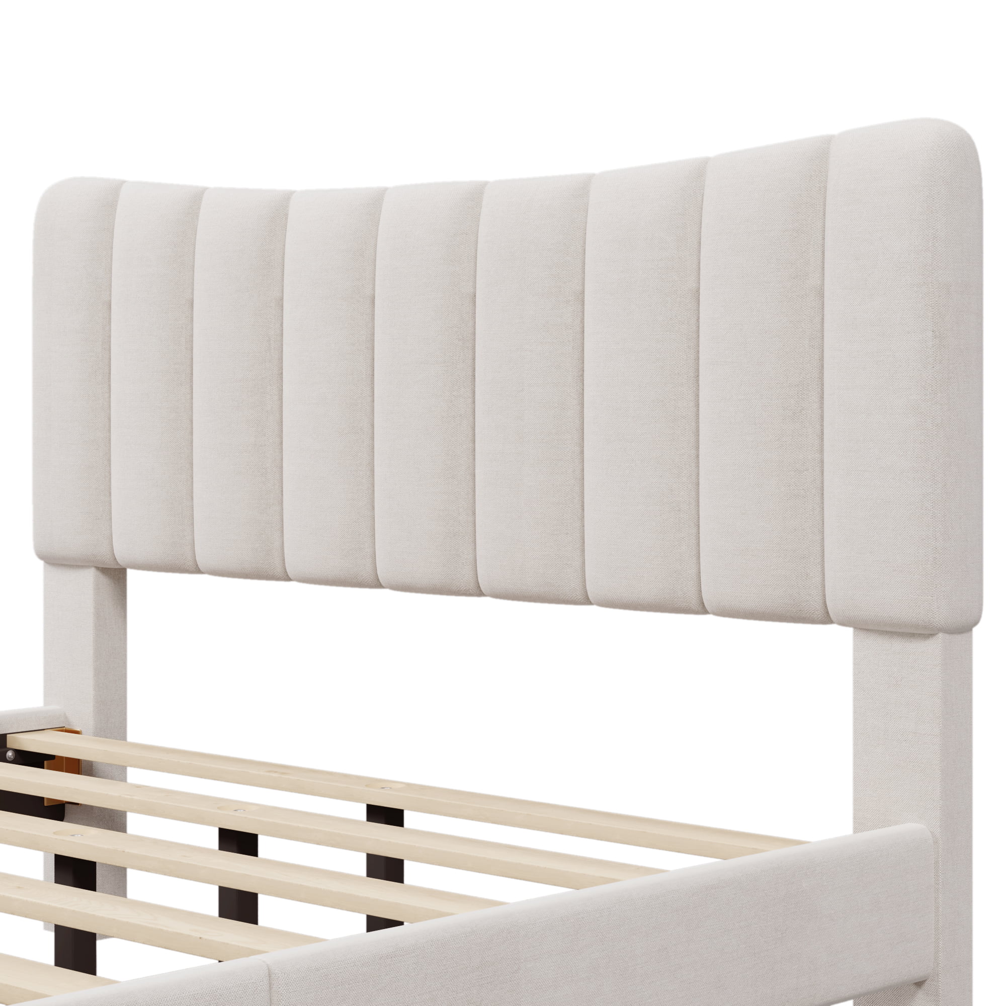 Paproos Queen Bed Frame with Headboard, Upholstered Platform Bed with Solid Wood Legs, No Box Spring Needed, Modern Bedroom Furniture Queen Size Bed for Teens Adults, 800lbs Capacity, Cream