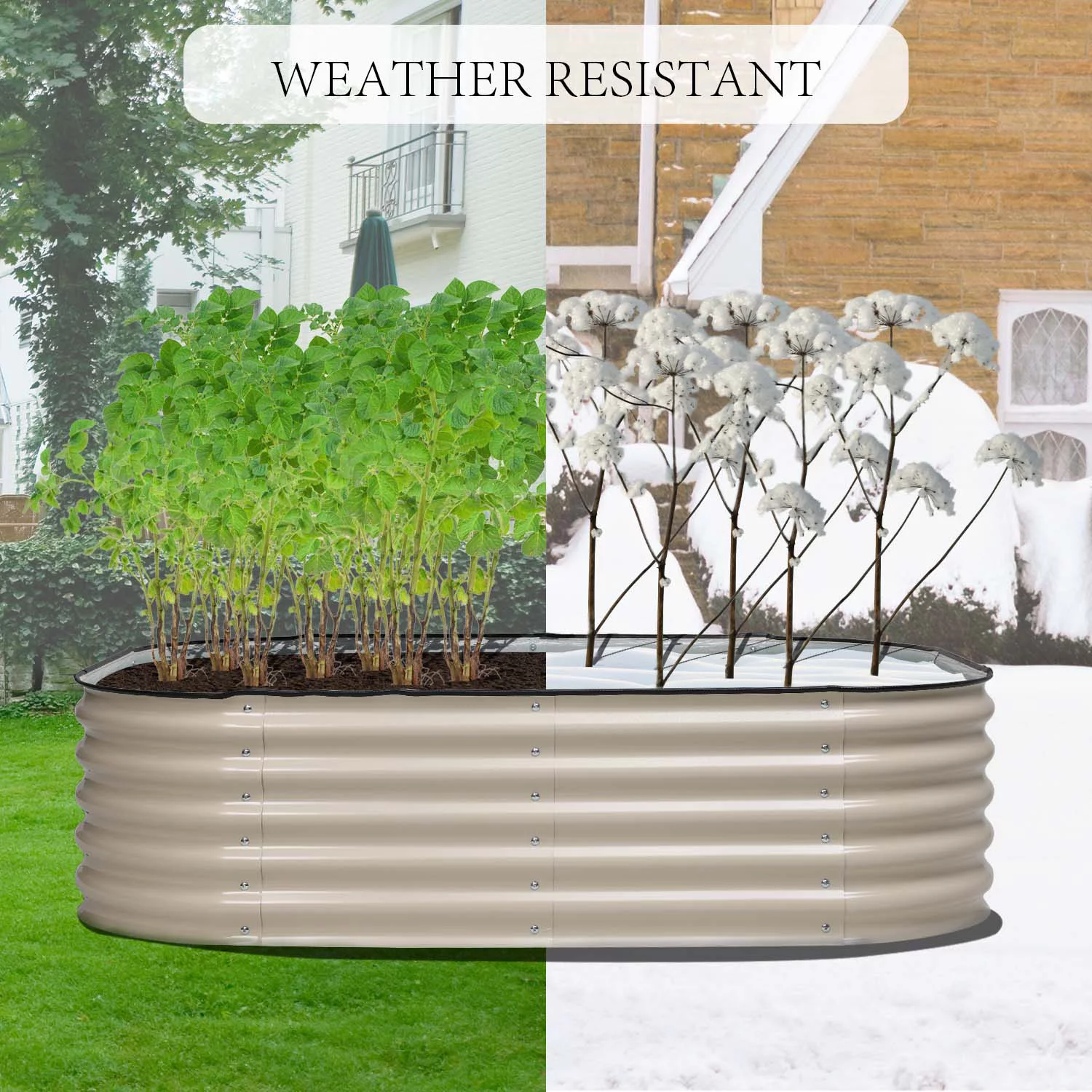 Aoodor 6-in-1 Modular Aluzinc Metal Raised Garden Bed - Outdoor Garden Planter Box for Vegetable, Flower, Herb - Beige (67''L x 47''W x 17''H)