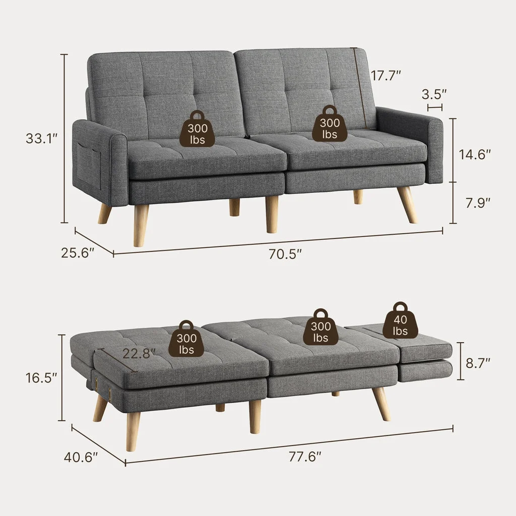 Aiho Convertible Futon Sofa Bed,Couches with with S-Springs and Adjustable Backrest for Living Room,Apartment Living Room,Office - Dark Gray