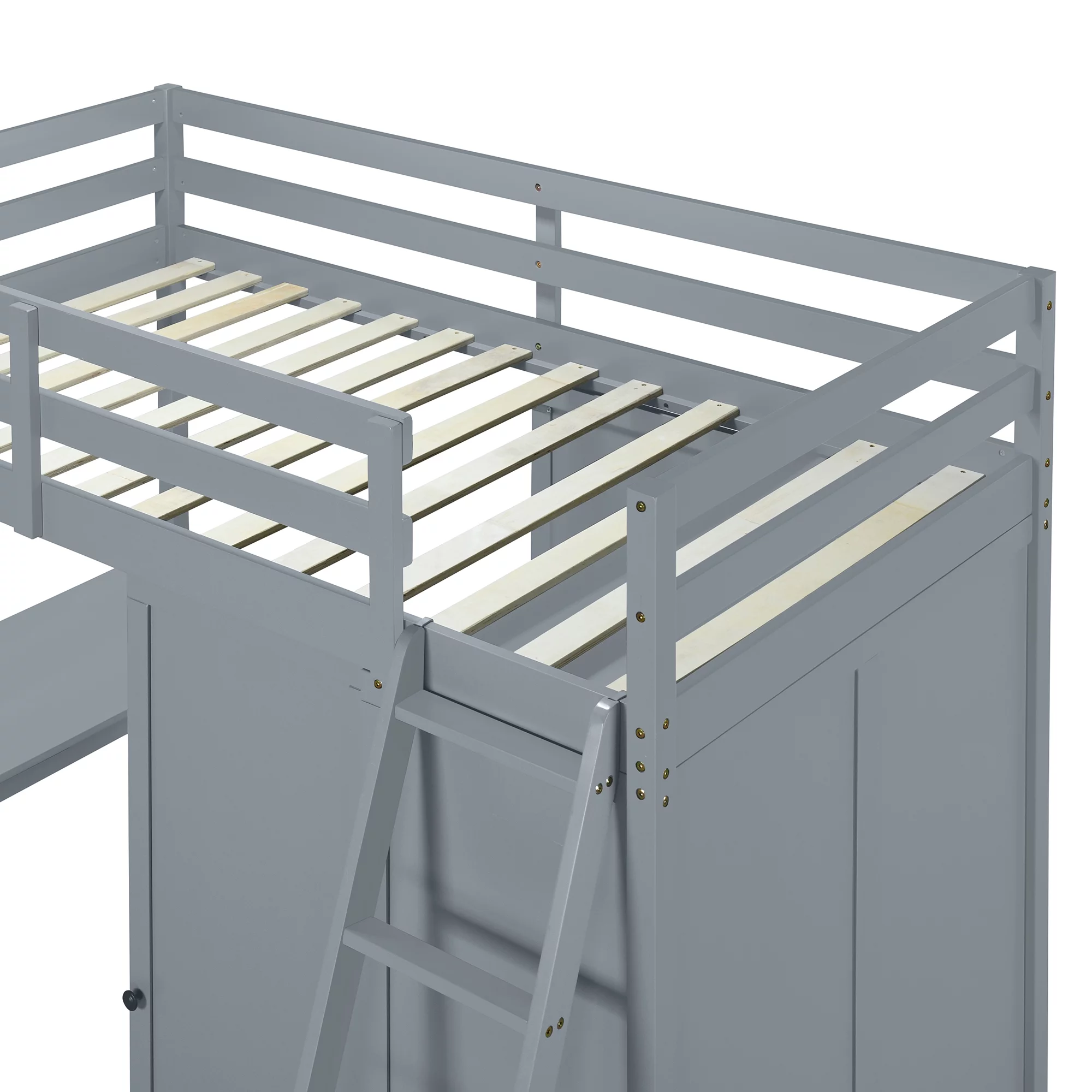 Churanty Twin Size Loft Bed with Wardrobe and Desk for Kids, Wood High Twin Loft Bed Frame with Shelves,Gray