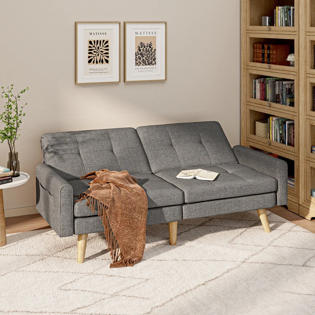 Aiho Convertible Futon Sofa Bed,Couches with with S-Springs and Adjustable Backrest for Living Room,Apartment Living Room,Office - Dark Gray
