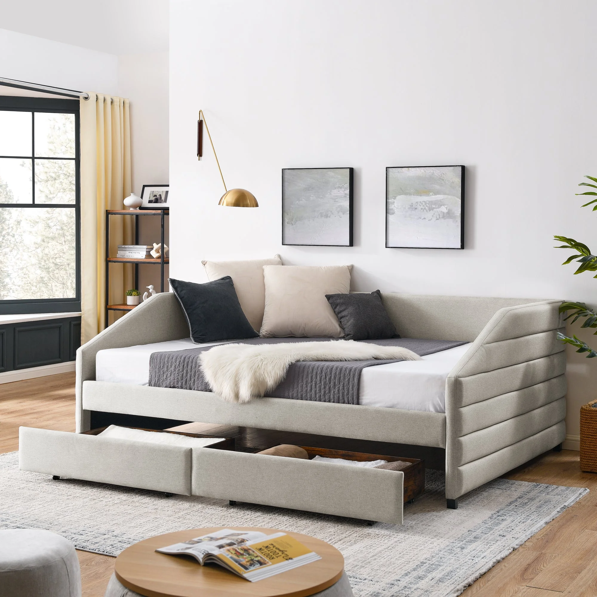Goci Queen size Daybed with Drawers - Beige