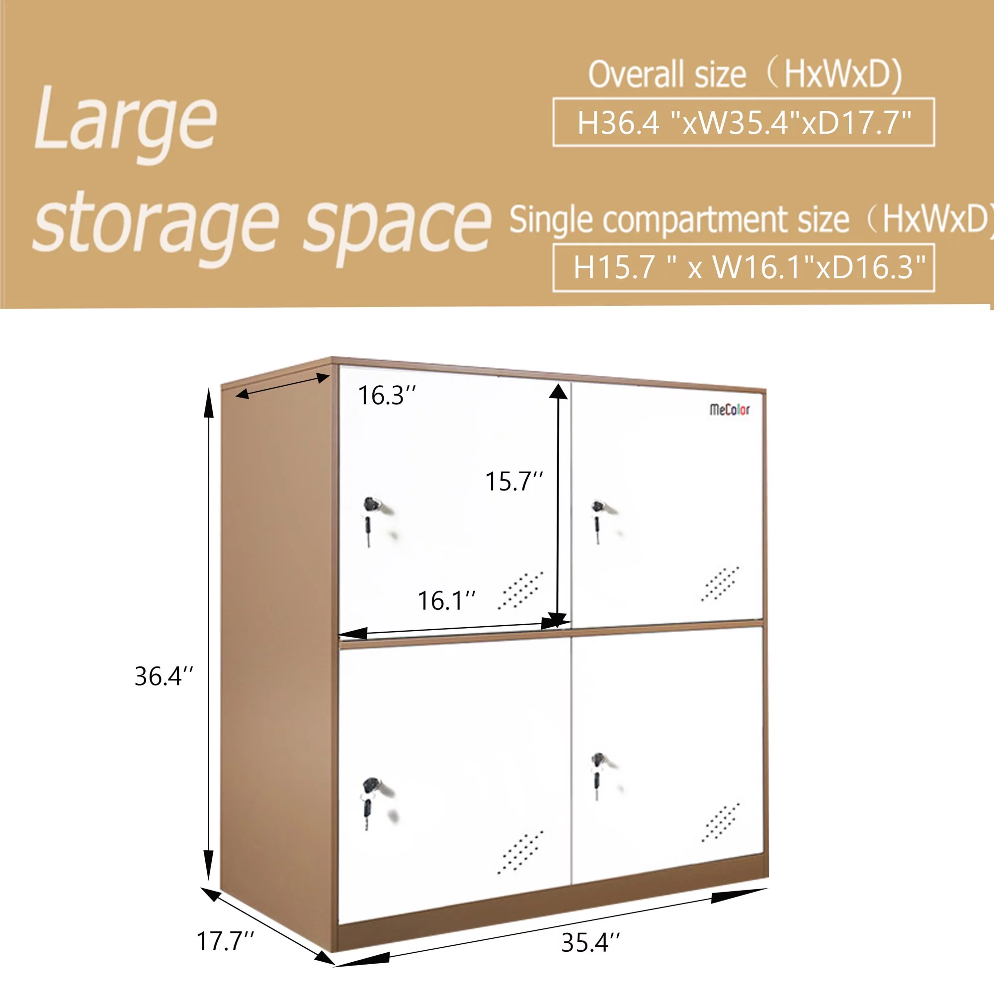 MECOLOR Gym office school and employee Locker 4 Door Metal Locker Small Size Storage for School Bags Shoes and Toy