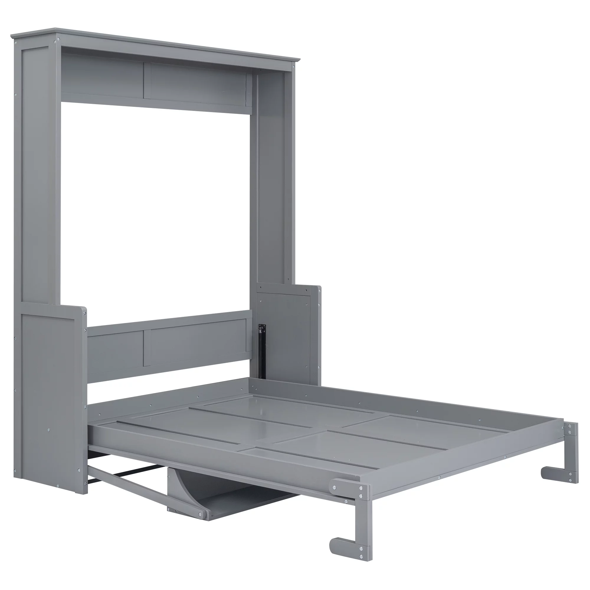 Euroco Queen Size Murphy Bed with Desk and Shelf, Convertible Wall Bed into a Cabinet for Living Room, Guests Room, Space-Saving & Easy Open and Close, Gray