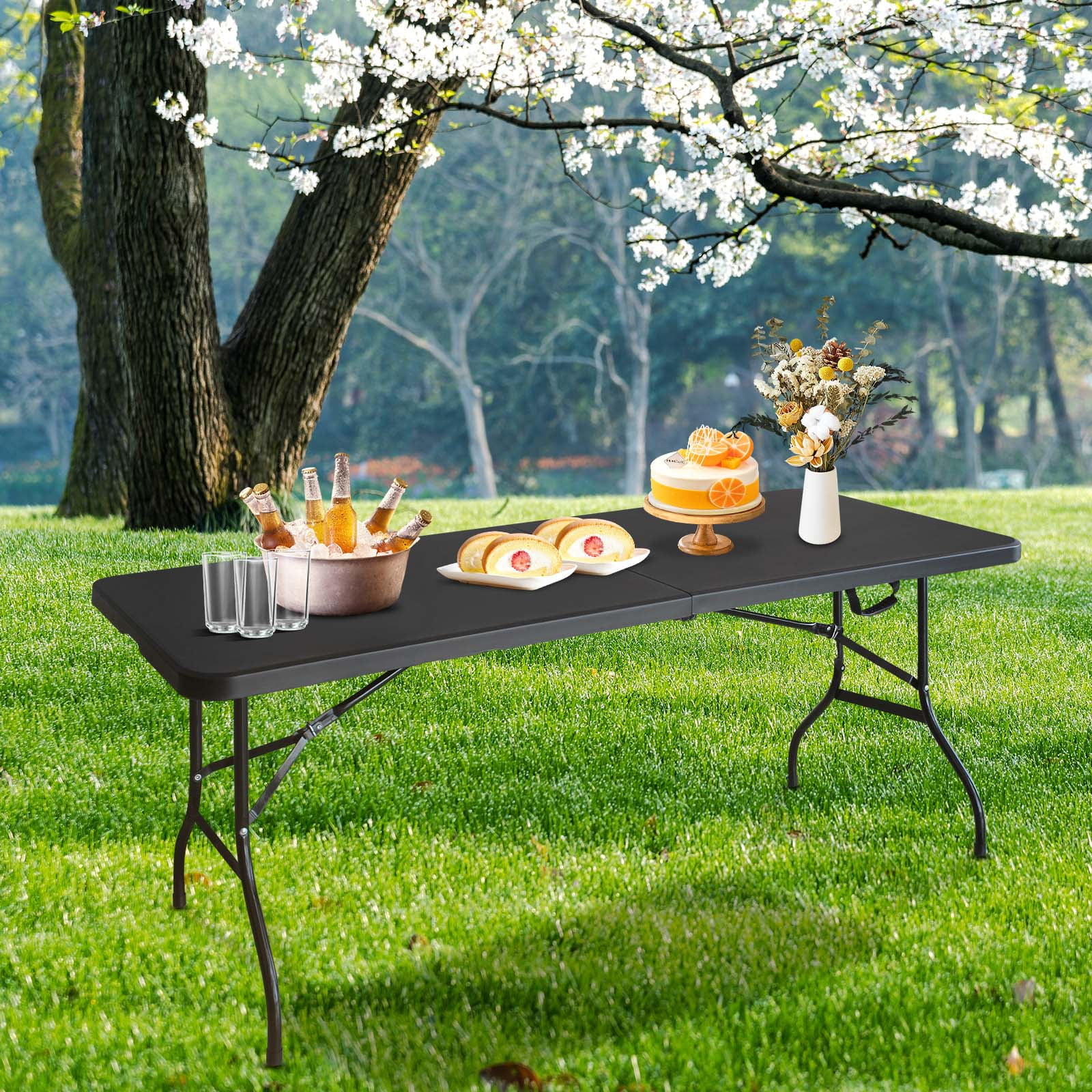 Homiyad 6ft Folding Table, Portable Plastic Table for Camping, Picnics, Parties, High Load Bearing Foldable Table Black