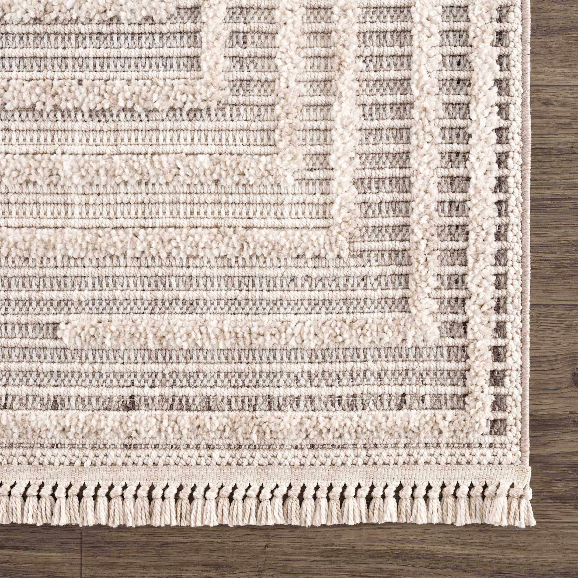 Hauteloom Lunao Farmhouse Living Room Bedroom Moroccan Square Pattern Abstract Area Rug - Soft Shaggy High Low Carpet - High Pile - Bohemian, Boho - Gray, Brown, Beige, Cream - 7'10