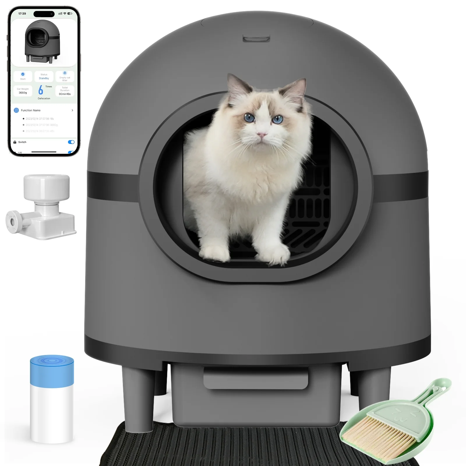 REDSASA Self Cleaning Litter Box,Automatic Cat Litter Box for Multiple Cats with Deodorizer & Mat & Liner,Anti-Pinch Safety Protection& Odor Removal,Black